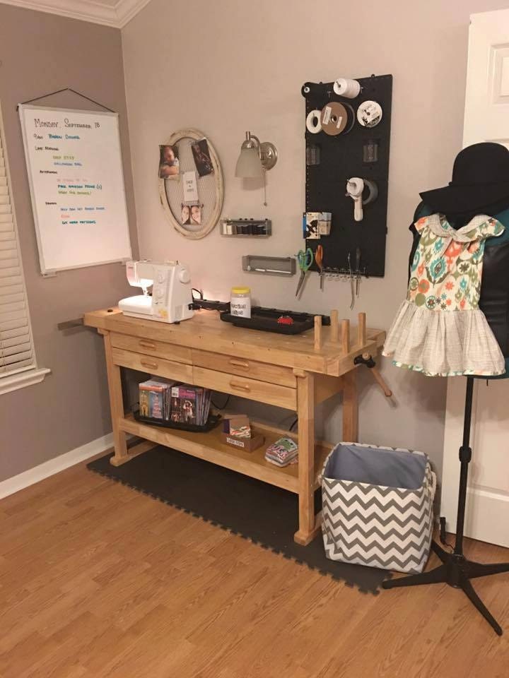 My first sewing station located in the corner of the front room of our house.