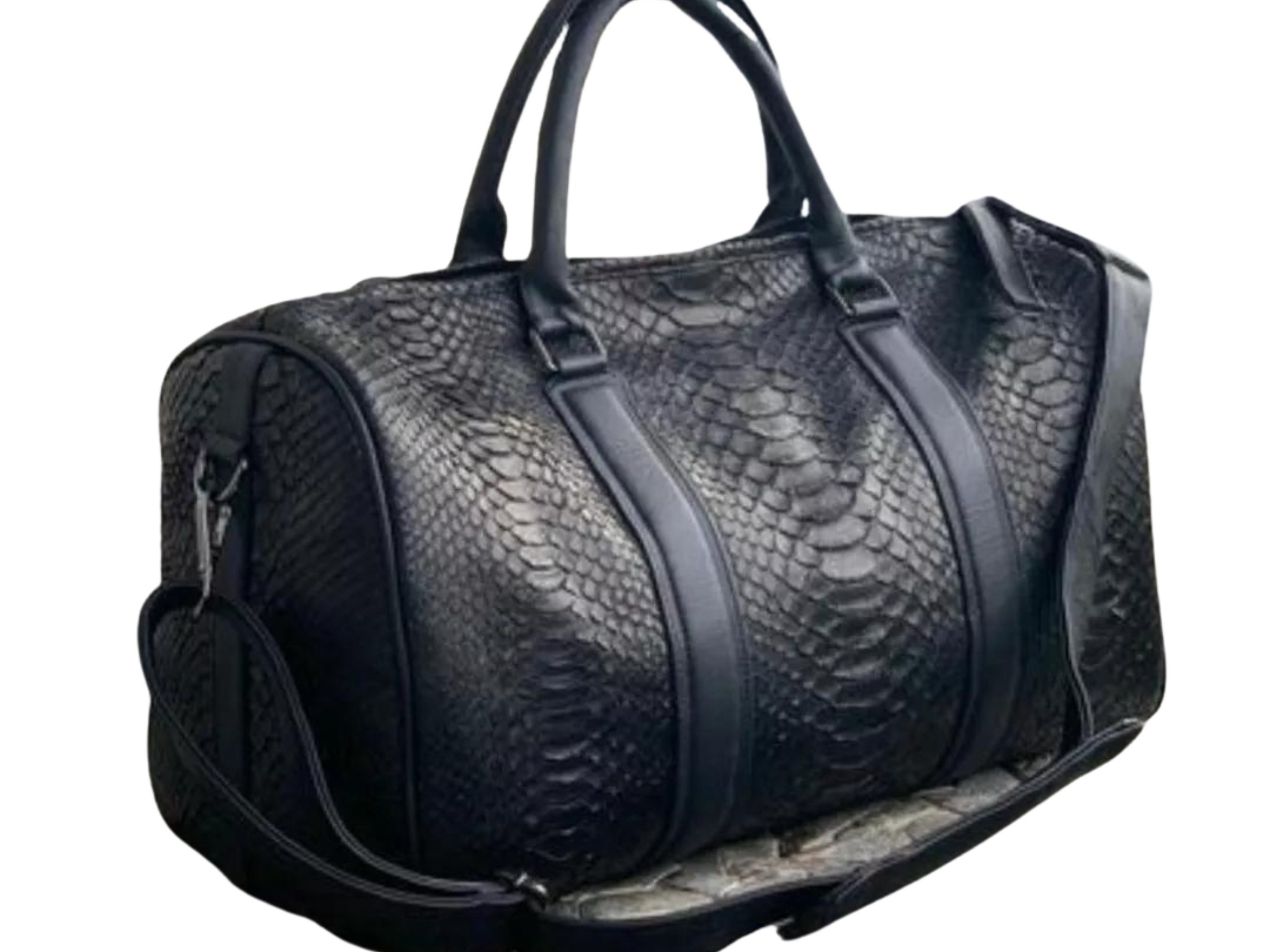 snakeskin weekender bag
