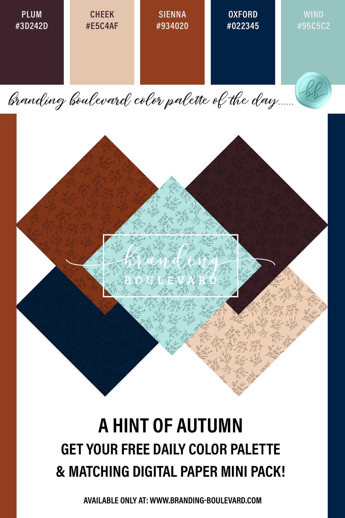 Free A Hint of Autumn Color Palette And Matching Digital Paper Pack - Free Fall Digital Papers - Botanical Backgrounds For Free