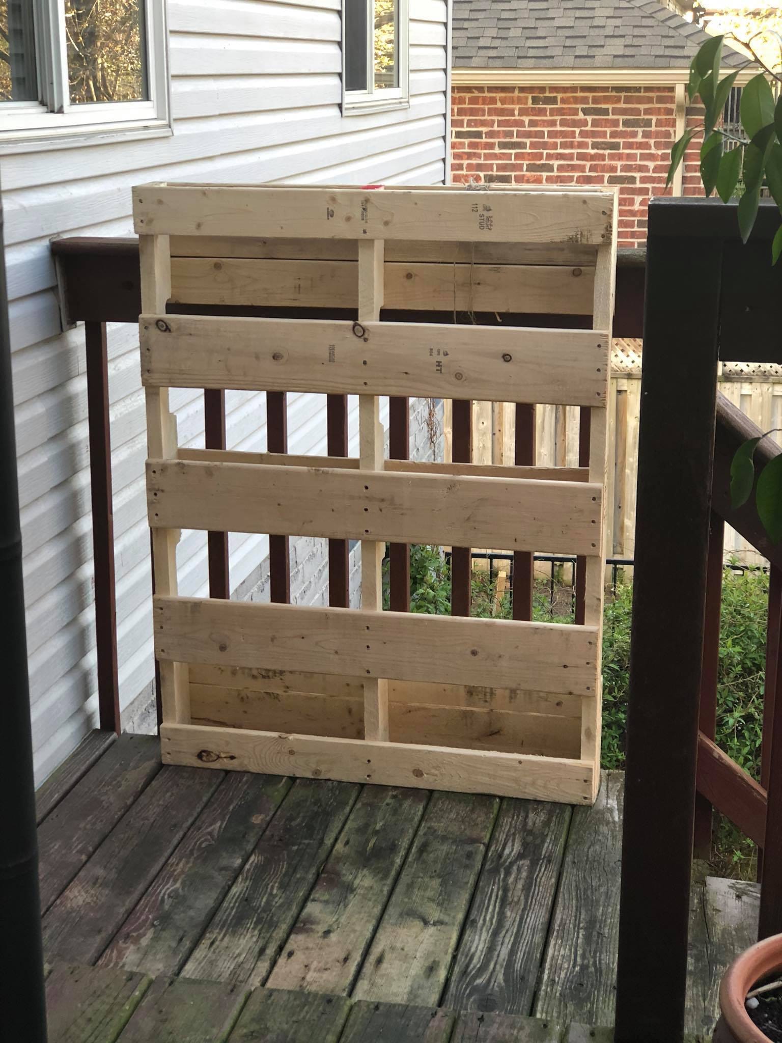 This was the pallet I chose. They arent all created equal so yours may not look the same. Look for slats that are in good shape on the front and the back. And since all pallets are treated for pest control, make sure the stamp shows HT (heat treated) and not MB (Methyl Bromide). MB is a serious toxin that you dont want anywhere near the food youre going to grow and eat!