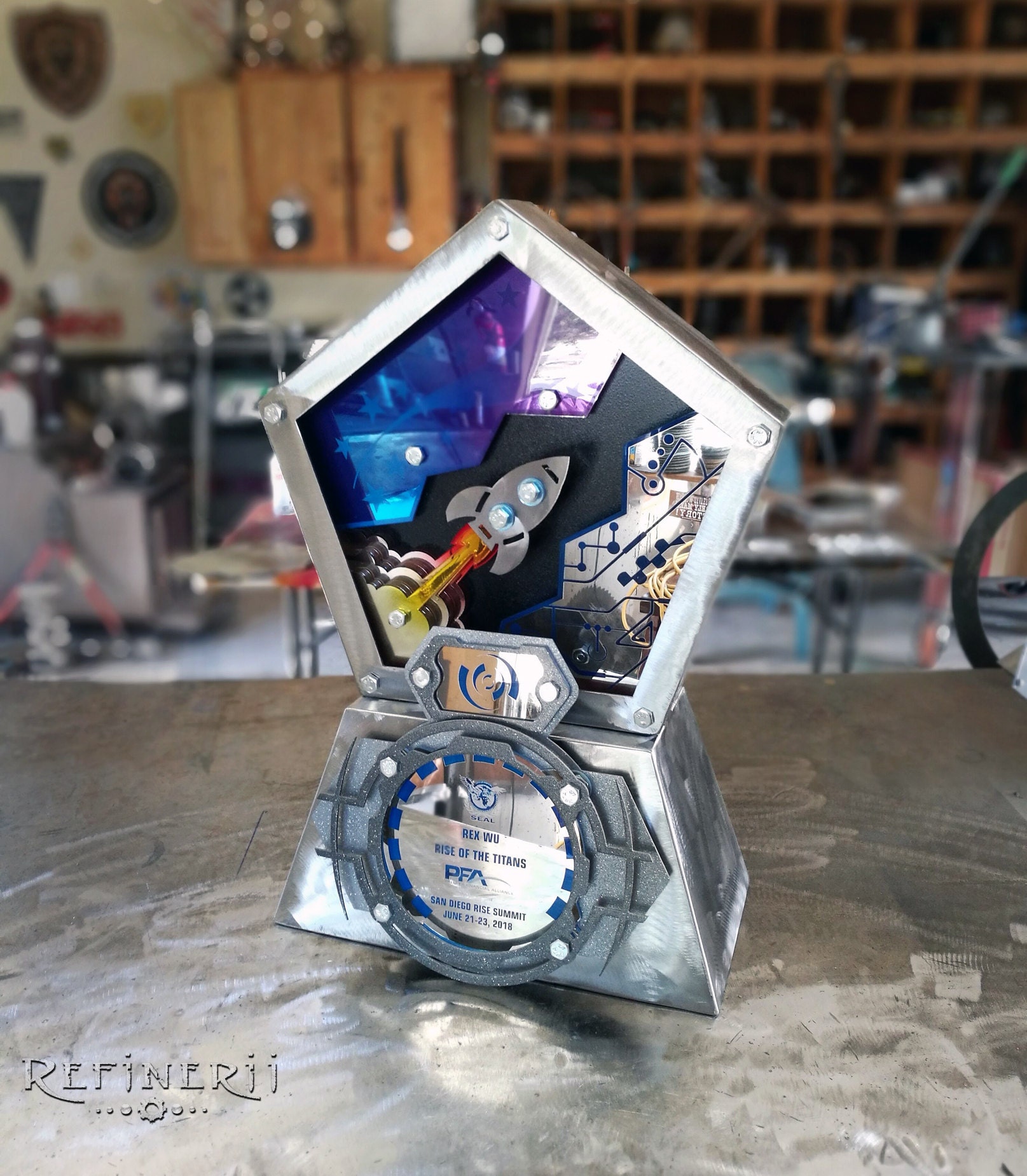 custom award trophy metal rocket