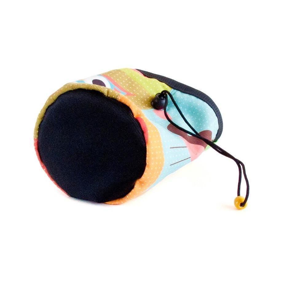 Nadamlada handmade rock climbing chalk bag with soft fleece lining and brush holder and owl pattern