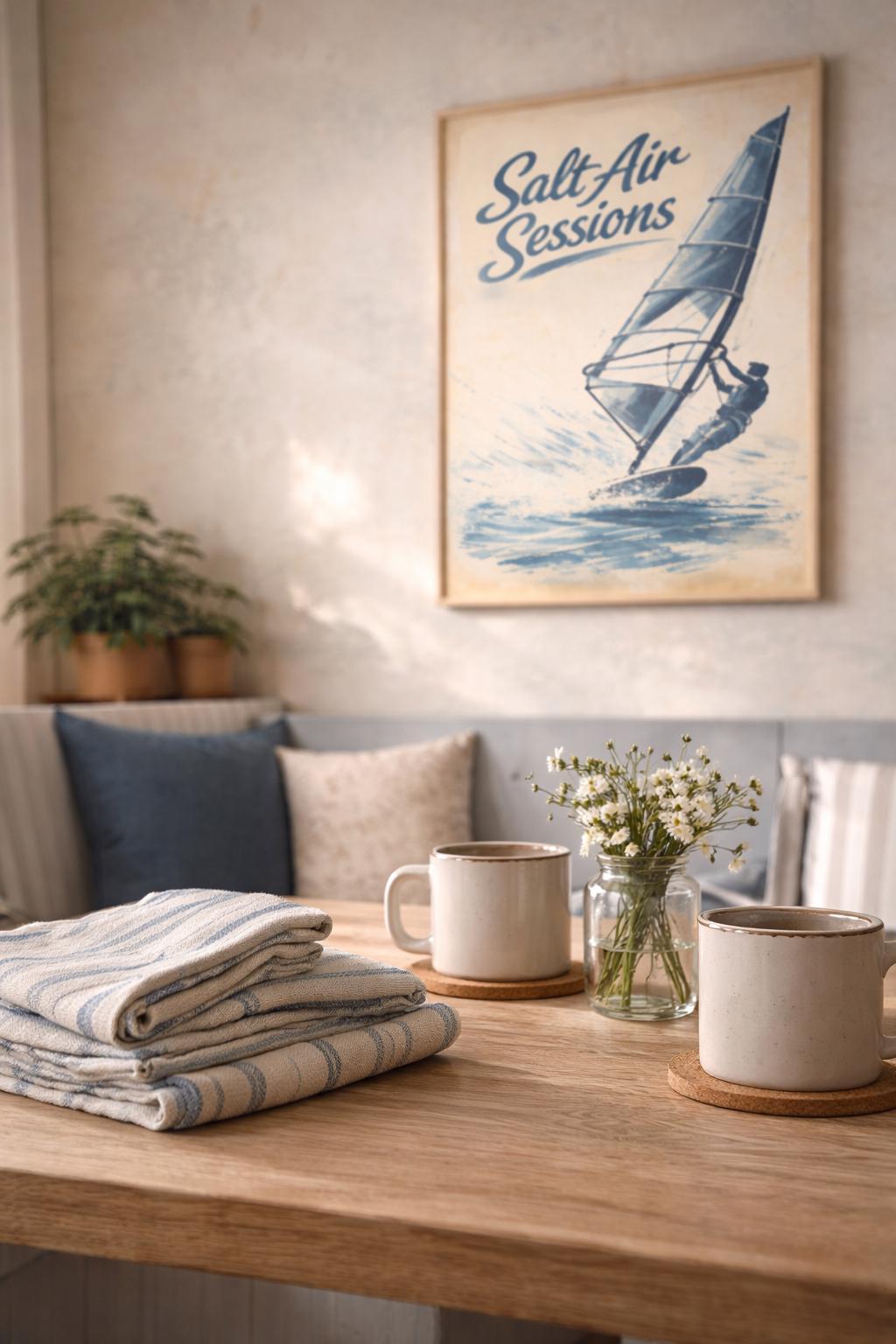 A coastal living room inspired by nautical cafes