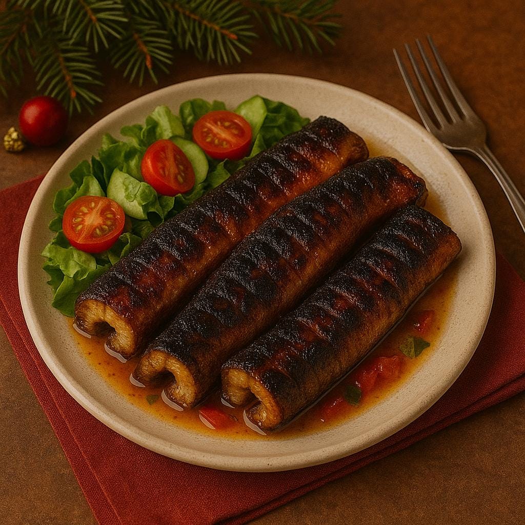 Anguilla alla griglia – Enguia grelhada, tradição napolitana.