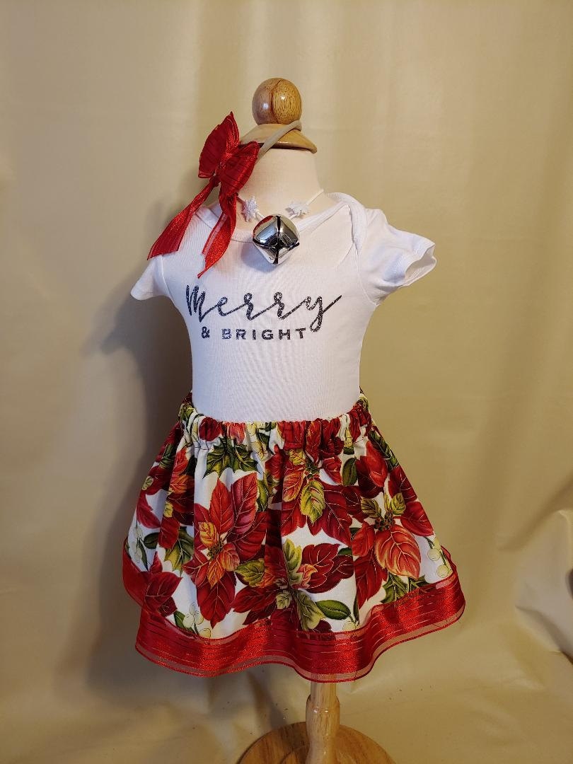 Christmas onesie, skirt, and headband