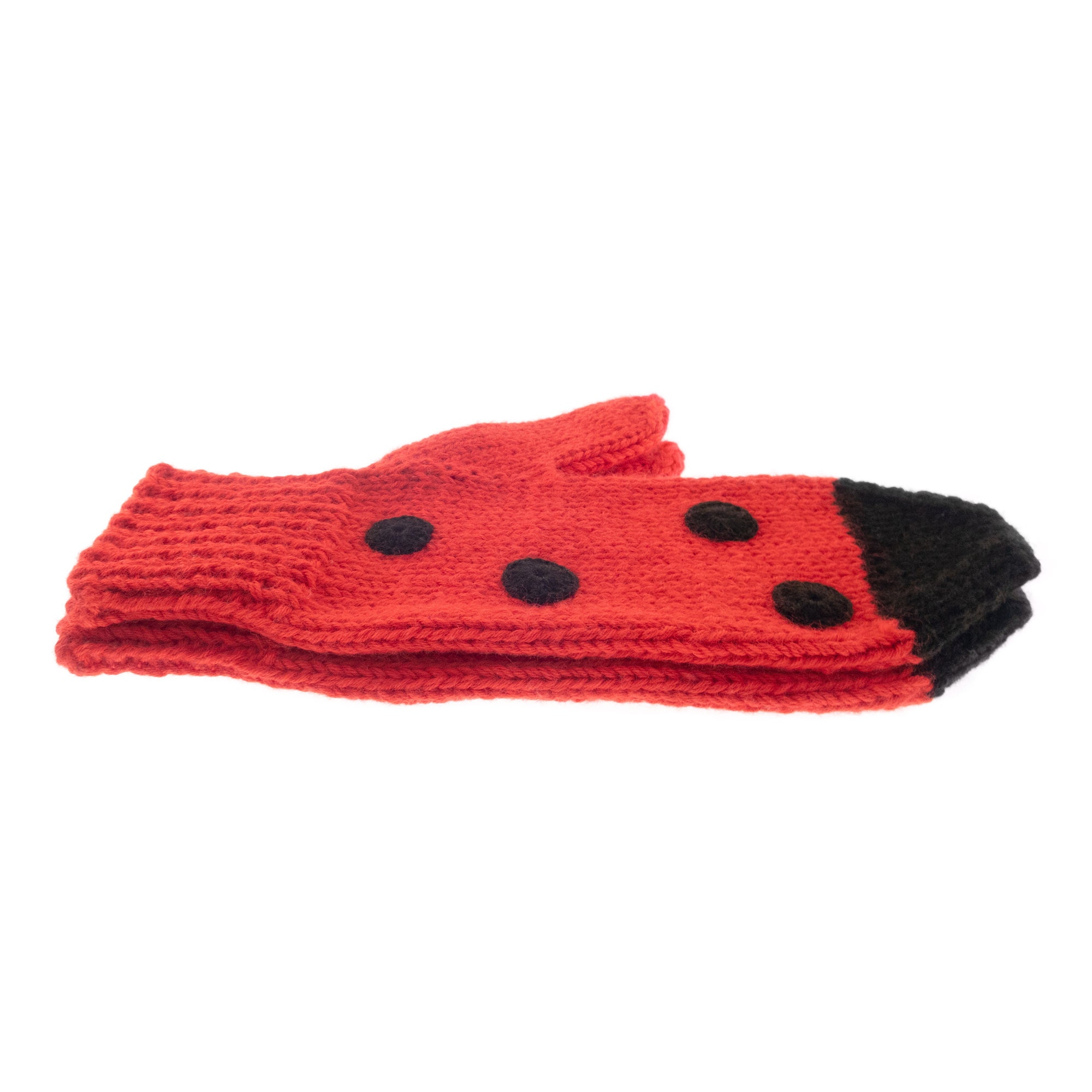 adults mittens, warm knitted winter mitts with ladybug theme