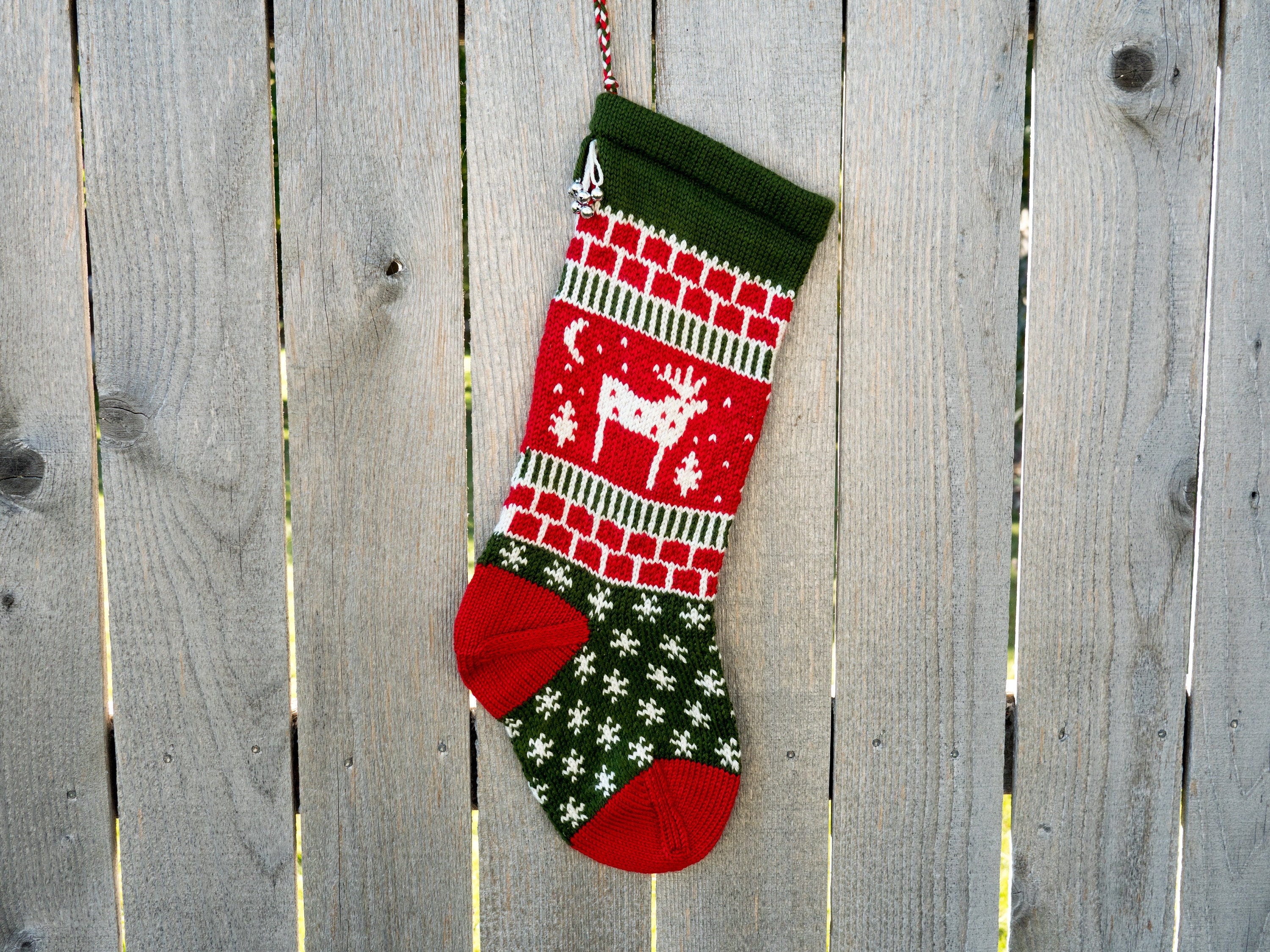Handmade Knitted Reindeer Christmas Stocking