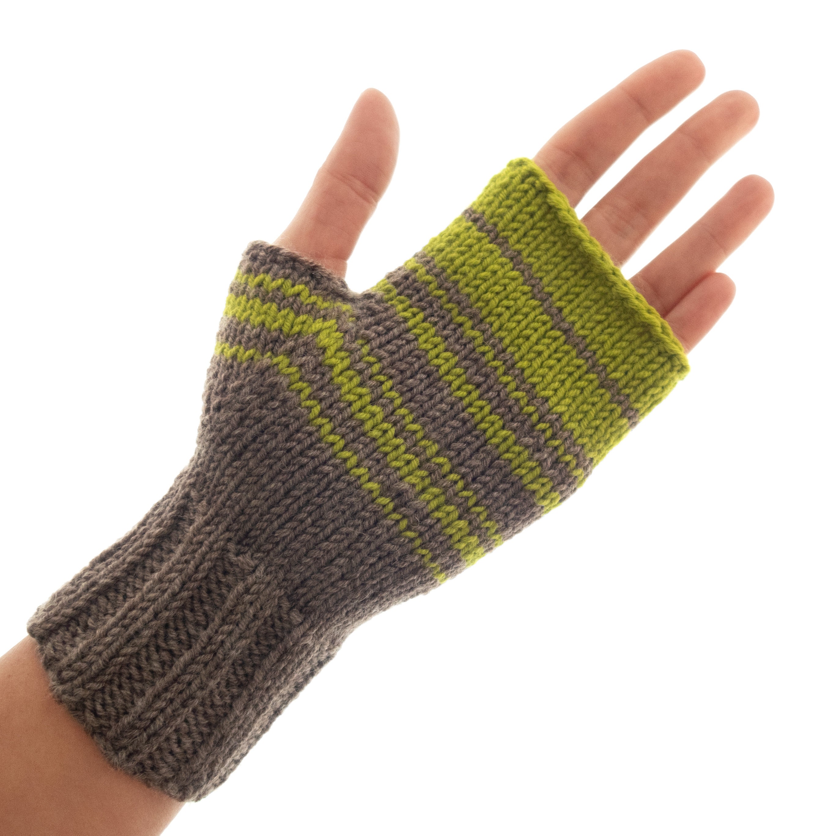 handmade gloves fingerless womens, crochet of brown & green cashmere