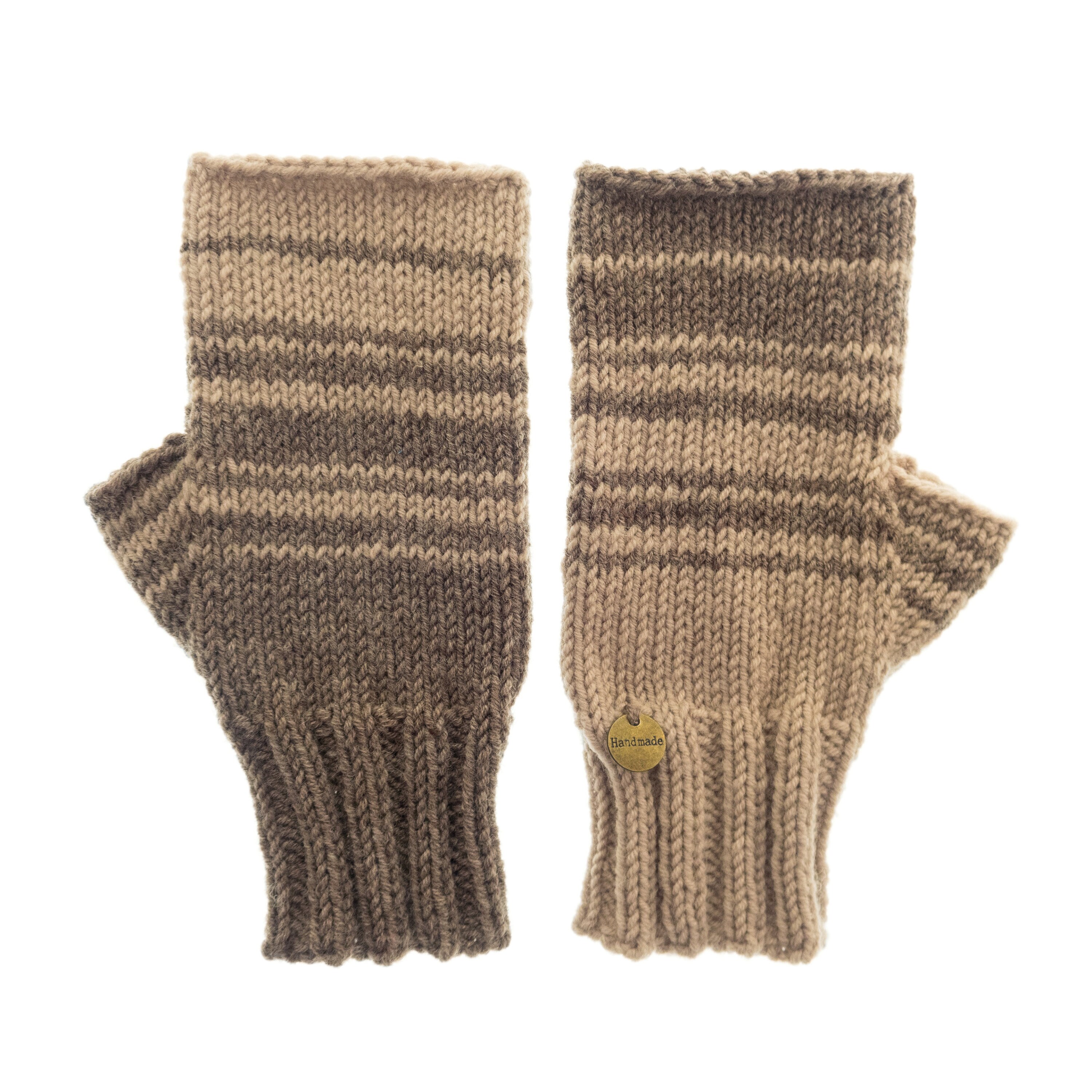 handmade warm mittens for adults with beige stripes