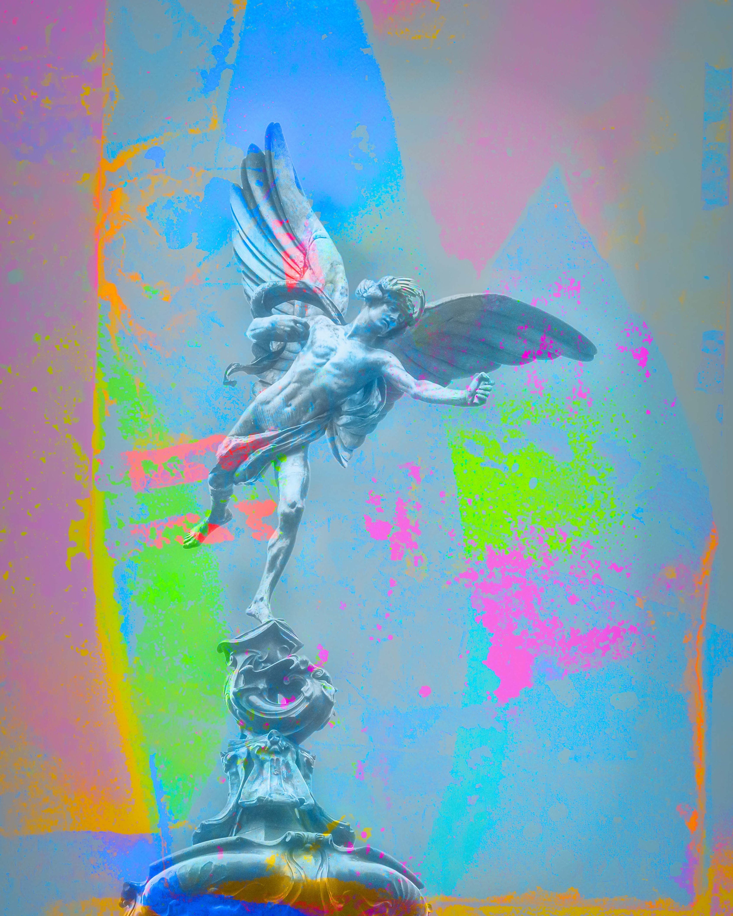 london fine art print of Eros statue piccadilly with graffiti- contemporary london print by deborah pendell