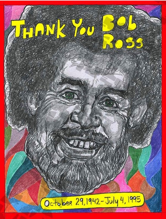 White Afro,the COOLEST-The Joy of Painting host, Bob Ross Tribute-April 3, 2016