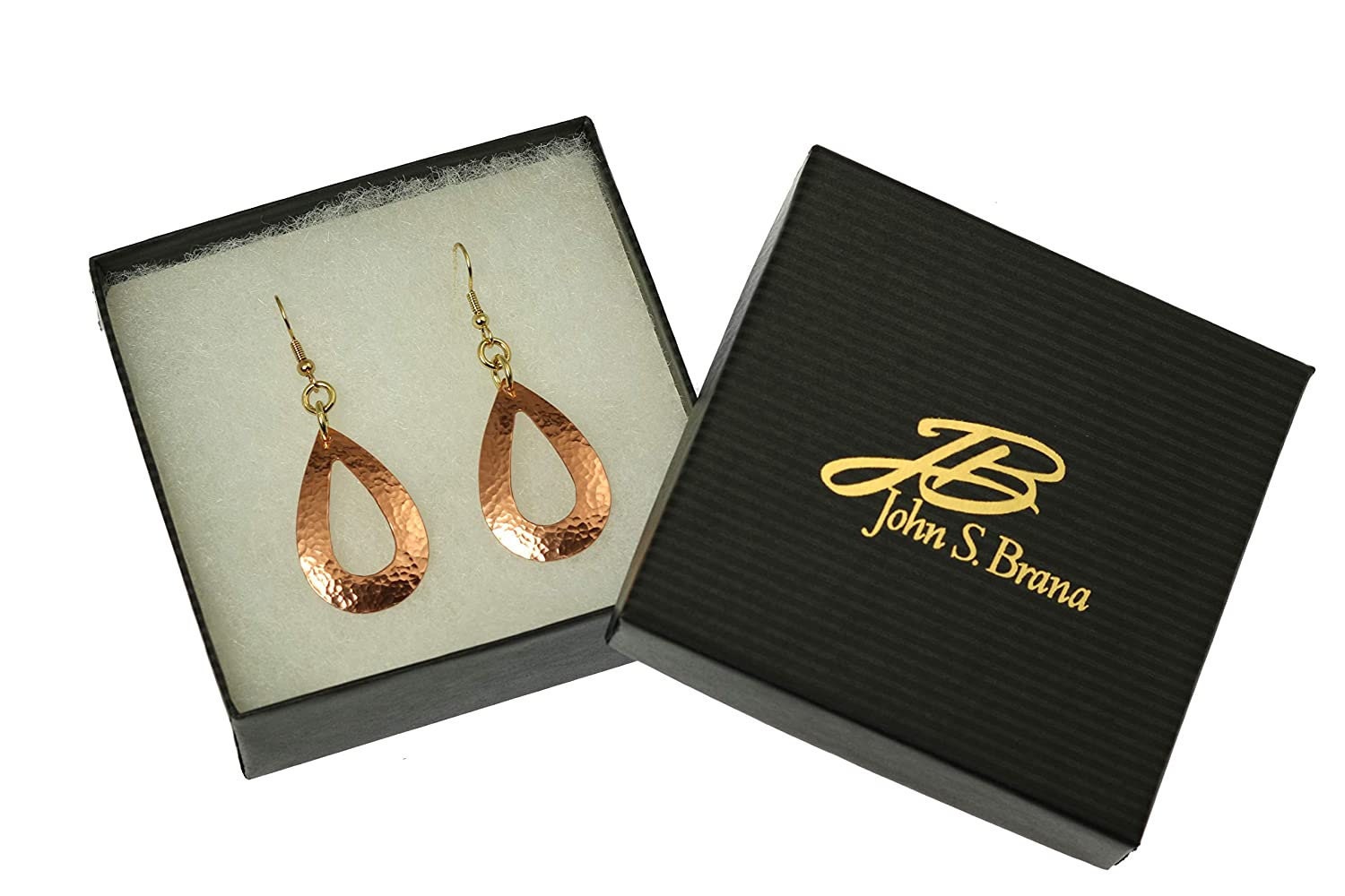 Hammered Copper Open Teardrop Earrings Gift Box