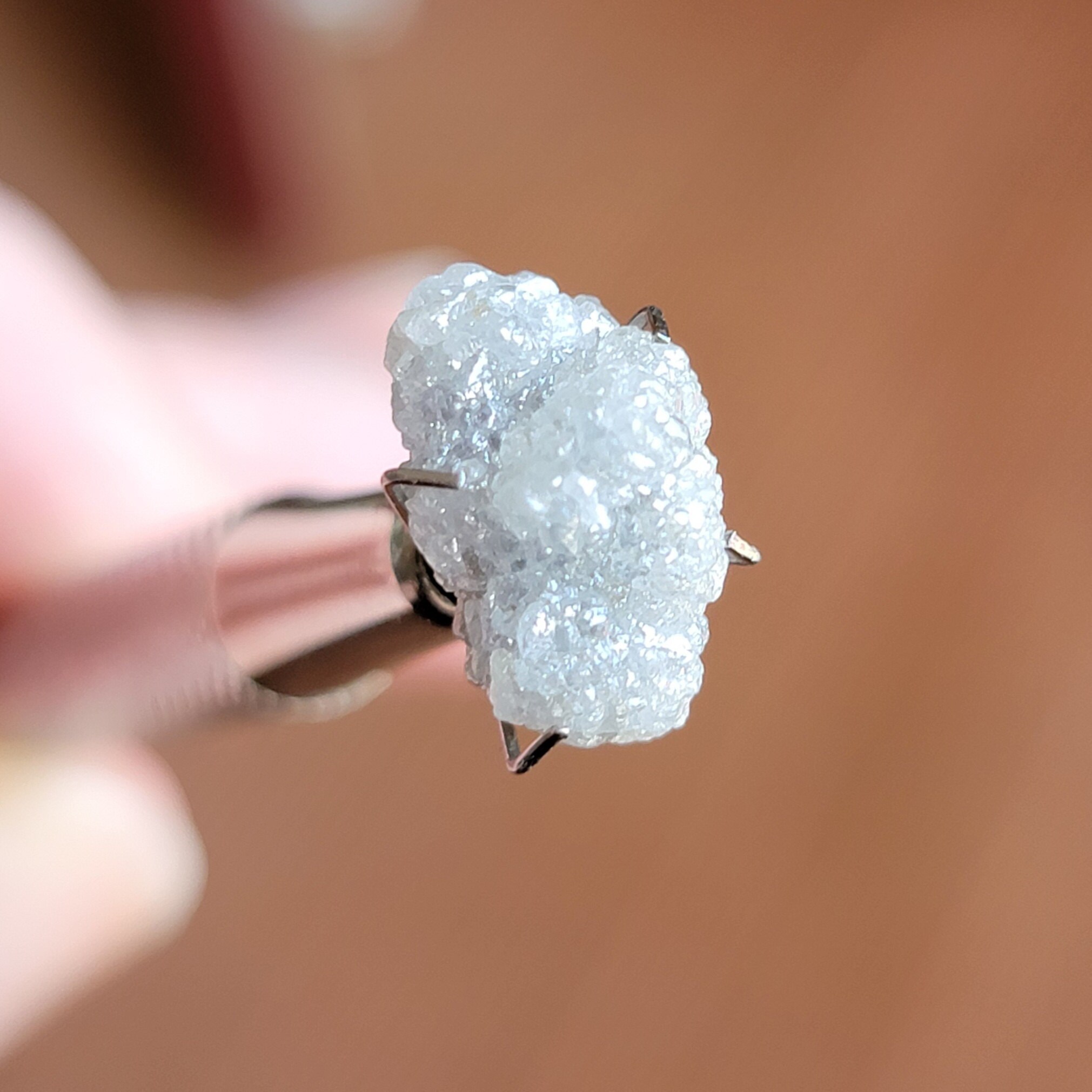 Beautiful 6.35 carat silvery white and white clusters rough diamond.