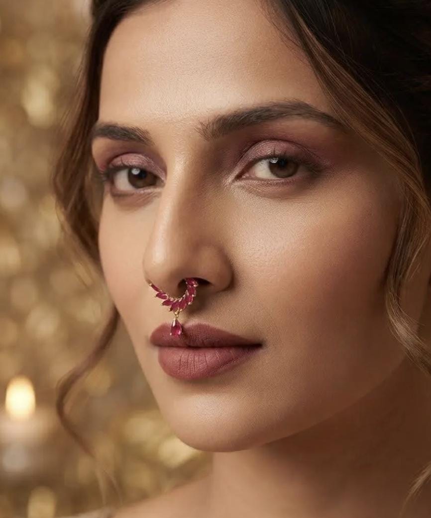 Sparkling CZ American diamond septum nose ring hoop with micro-pavé stones in a gold setting.