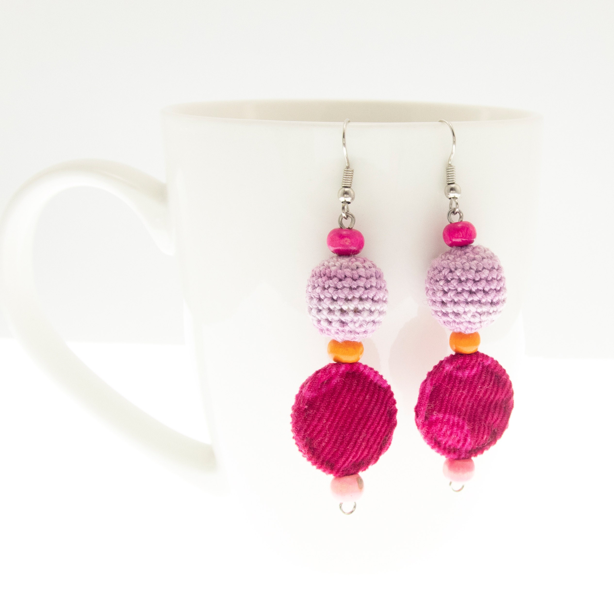 dangling tribal earrings for women in pink