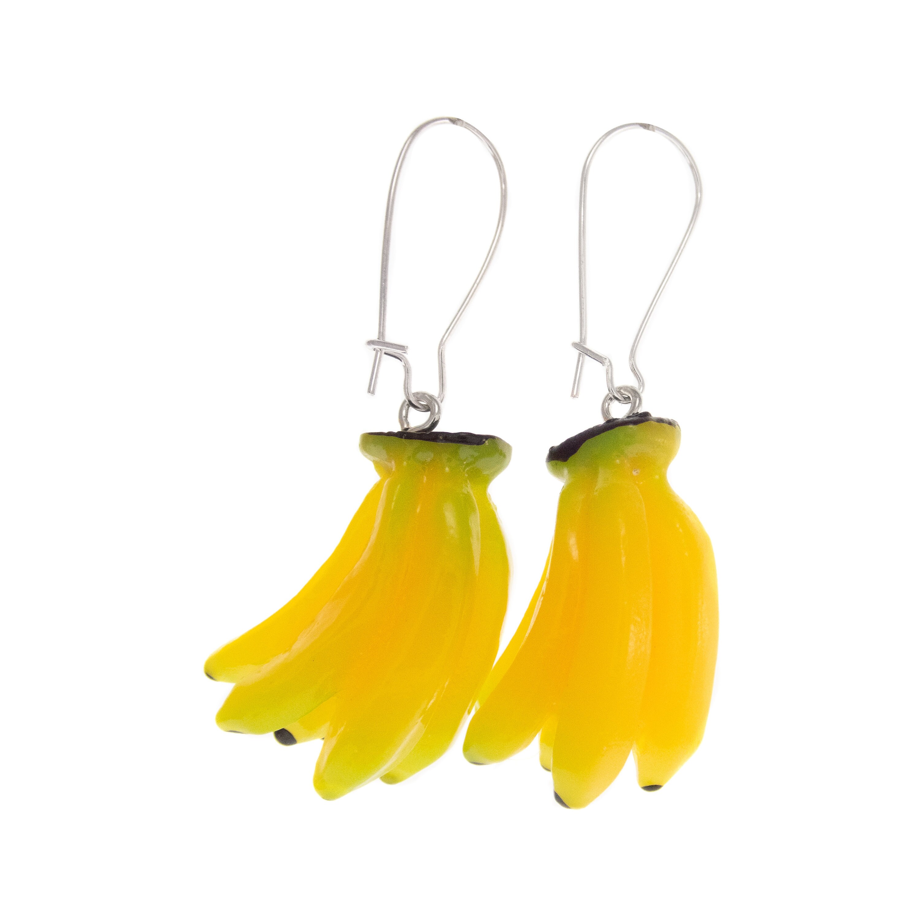 Banana Fruit Earrings Yellow. Cute Novelty Dangle Earrings