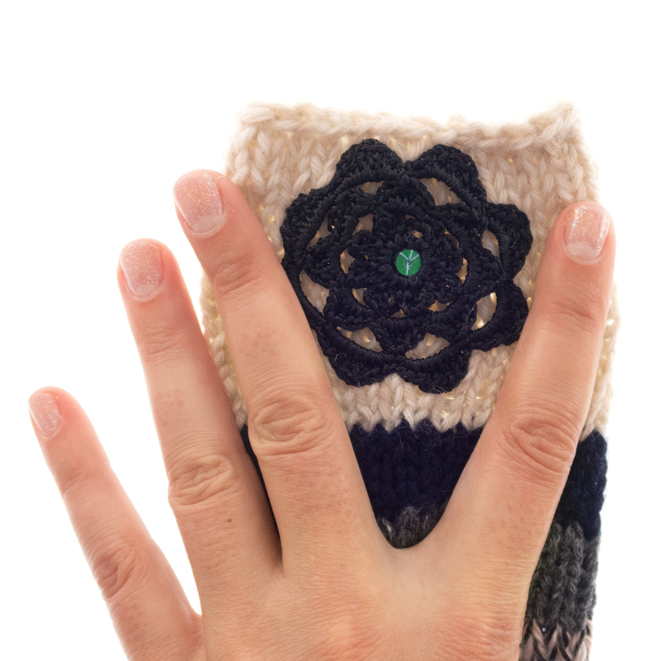 Crochet Mittens Fingerless Gloves with Flowers