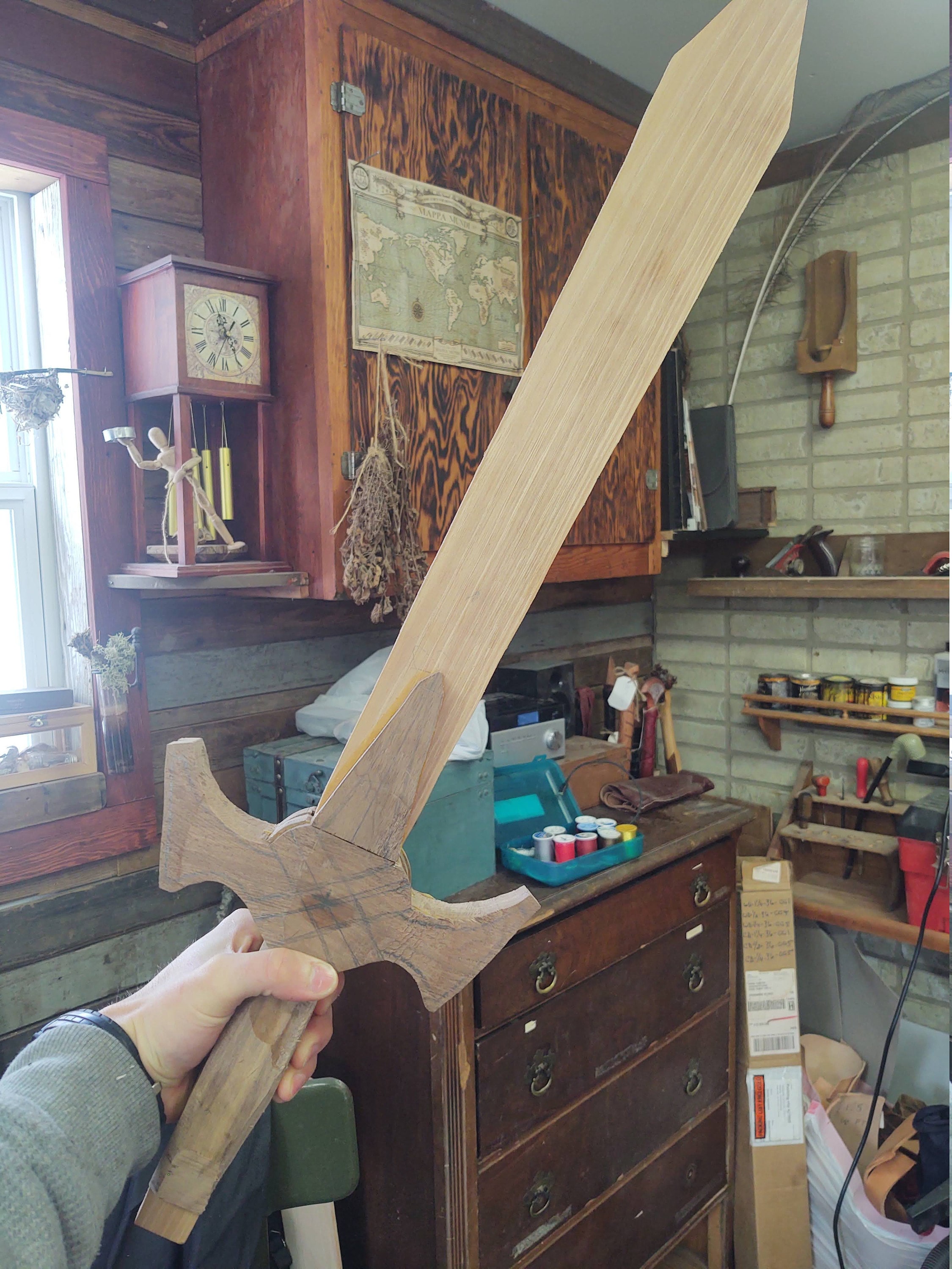 The walnut guard has to be really bulked up before shaping.