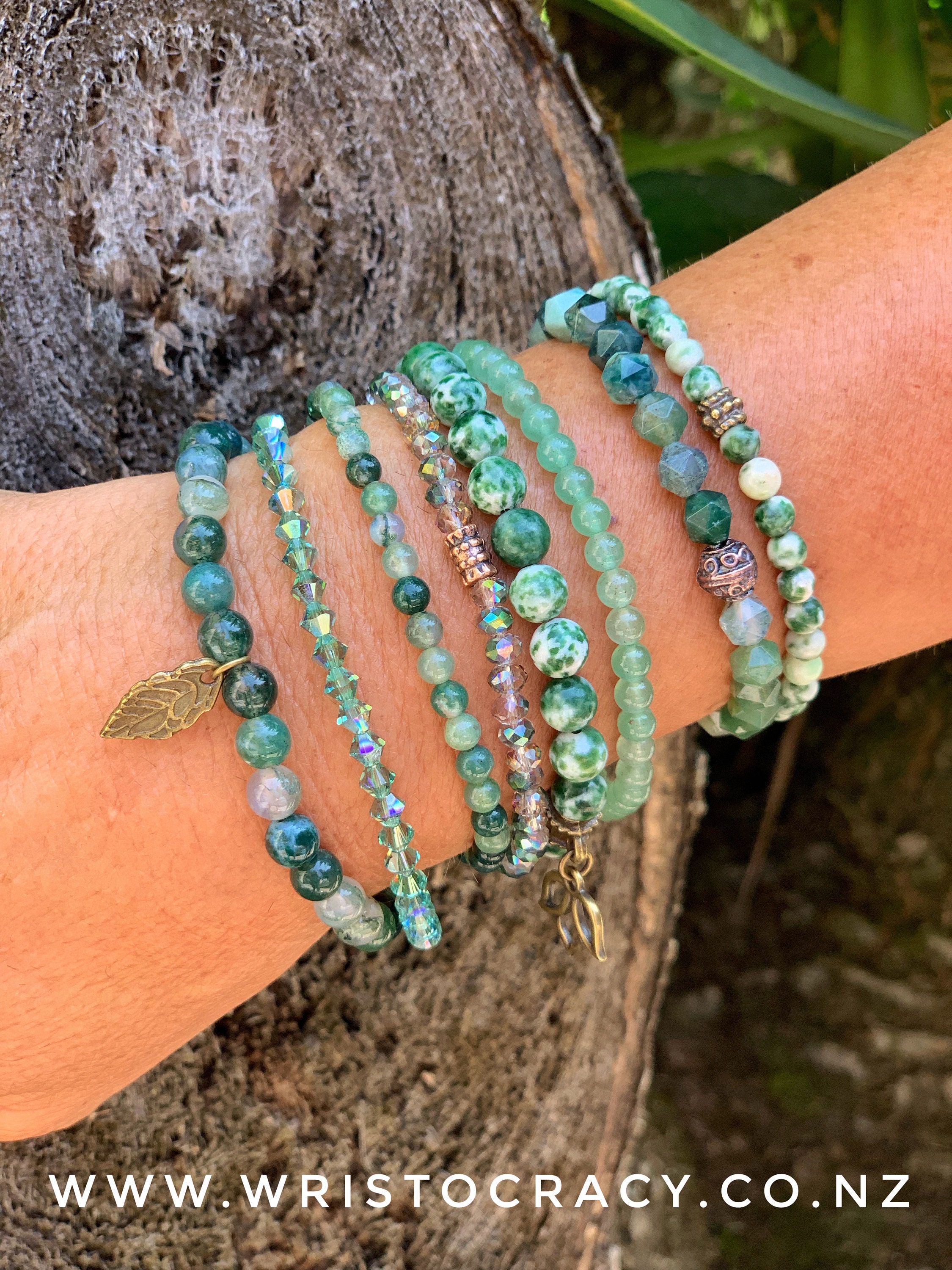 A bold statement in green, these two gorgeous bracelet stacks represent luck, protection, strength, harmony and all things natural and beautiful. Today, we’ve combined Tree 🌳 and Moss Agates with other some other Green Agates, Hematine, Green Aventurine and Crystal to produce these gorgeous bold green bracelet stacks. 💚🌿 With St Patrick’s Day fast approaching - Wouldn’t they be the ultimate nod to the Irish? ☘️🇮🇪 The more I work with these two sets the more I realise just how versatile they are. I will share more about that later in the week. For now, a little more information on two of the stars ⭐️ ⭐️ of these bracelets sets... Moss and Tree Agates. Associated with the Heart Chakra, Moss Agate has been said to be most useful to those who are experiencing difficulty in life. It helps by opening a connection with nature and reminding them that the world 🌎 itself is a living creature, providing the balance for us to be our authentic self. Tree Agate is said to calm the nerves. Its vibrant green is said to link the wearer to nature, abundance and good luck. The combination of the two not only makes a beautiful statement visually but also beyond the physical realm. Agate is said to enhance mental function both intellect and creativity by improving concentration, perception and analytical abilities. It can promote self-acceptance and confidence, overcoming negativity and bitterness of the heart, by healing anger, fostering love, and lending the courage to start over. Two sets here but also a variety of singles to add texture, dimension and individuality to your wrist ... Available online soon (I’m trying ... I promise) and at any of my events. Message me if you can’t wait and for it to go live online!