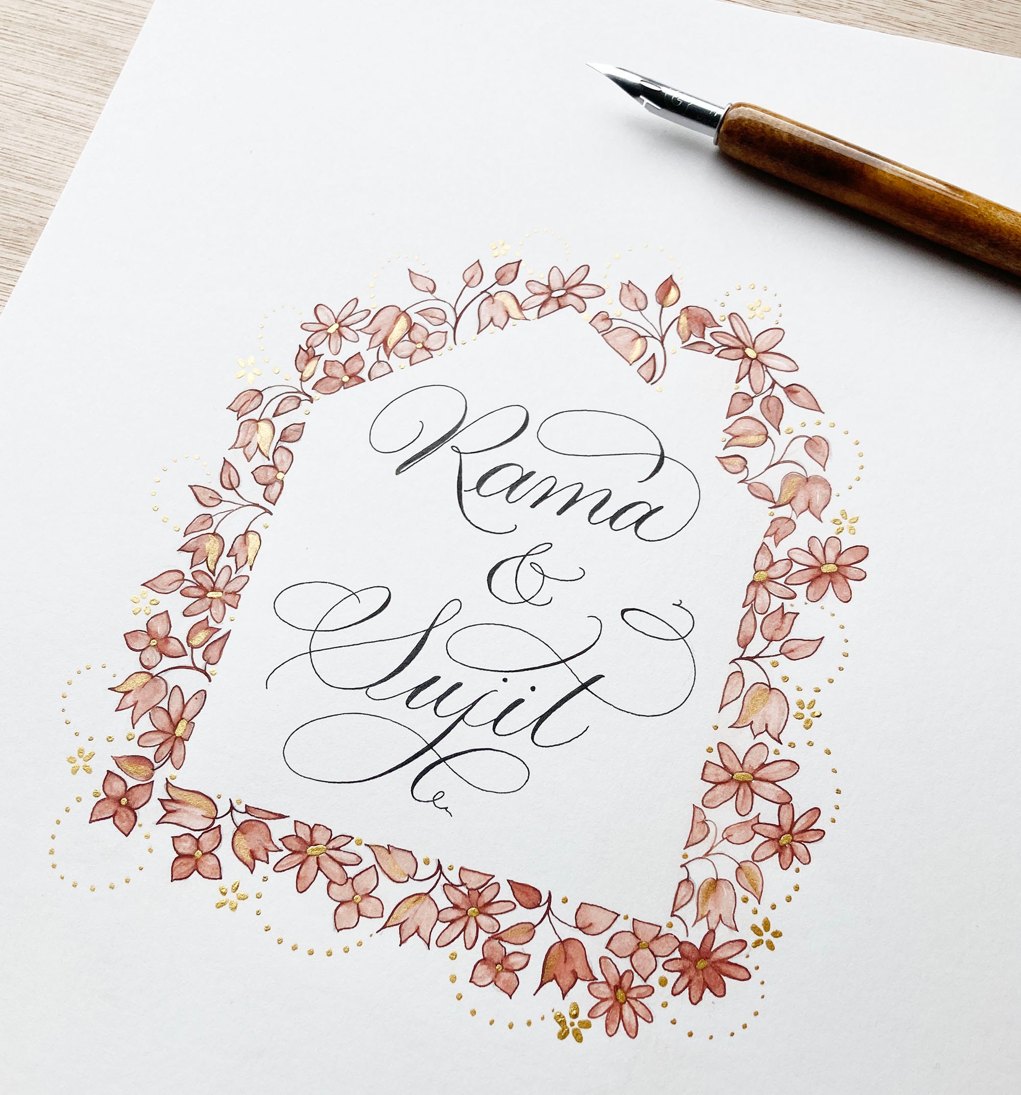 Bespoke calligraphy for a wedding gift by Claire at By Moon and Tide Cumbria UK
