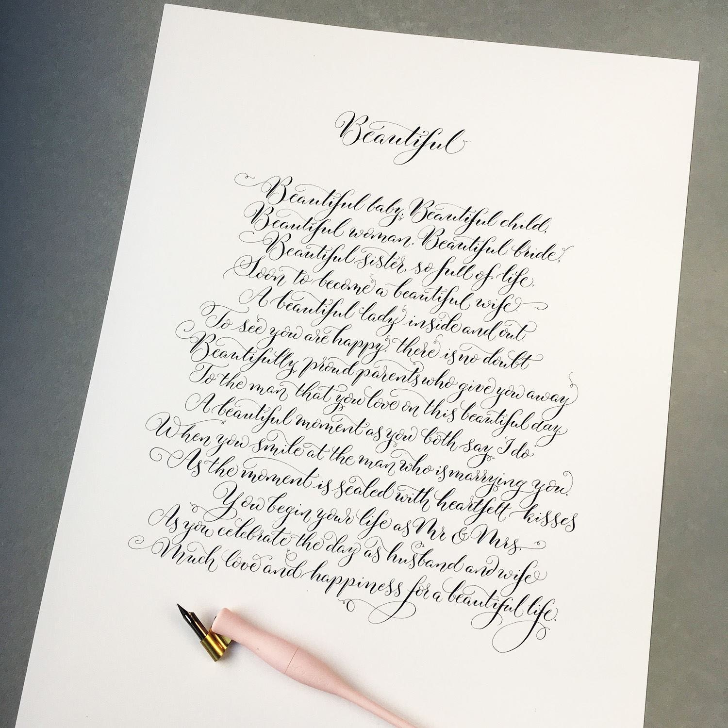 Beautiful calligraphy poem commission