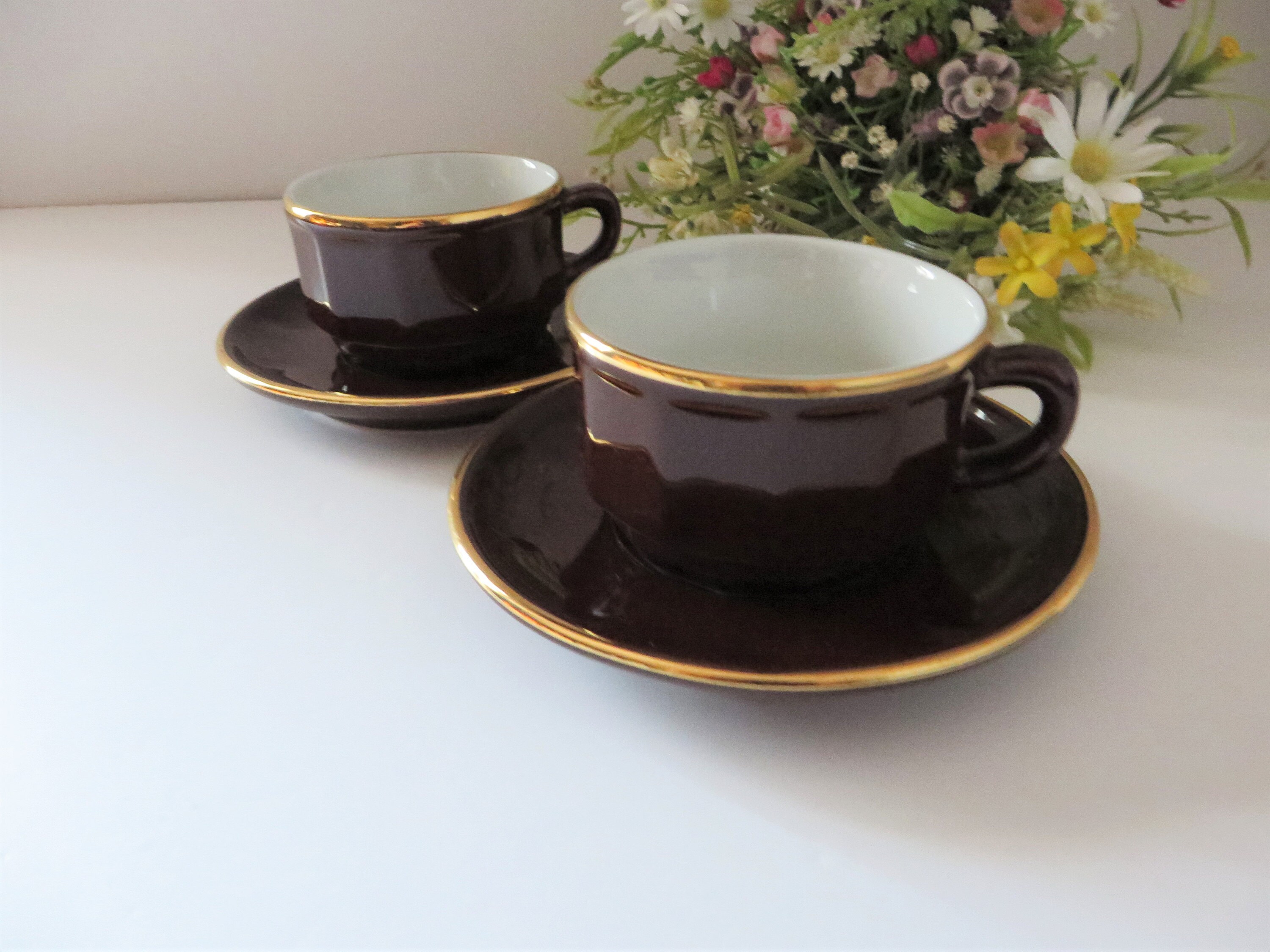 Apilco brown Cappuccino cup and saucer for Nestle