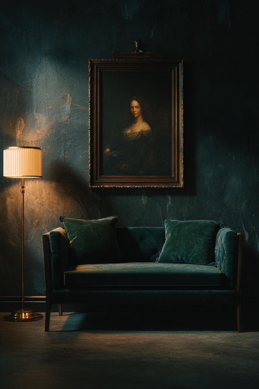 A moody vintage interior with a painted wall
