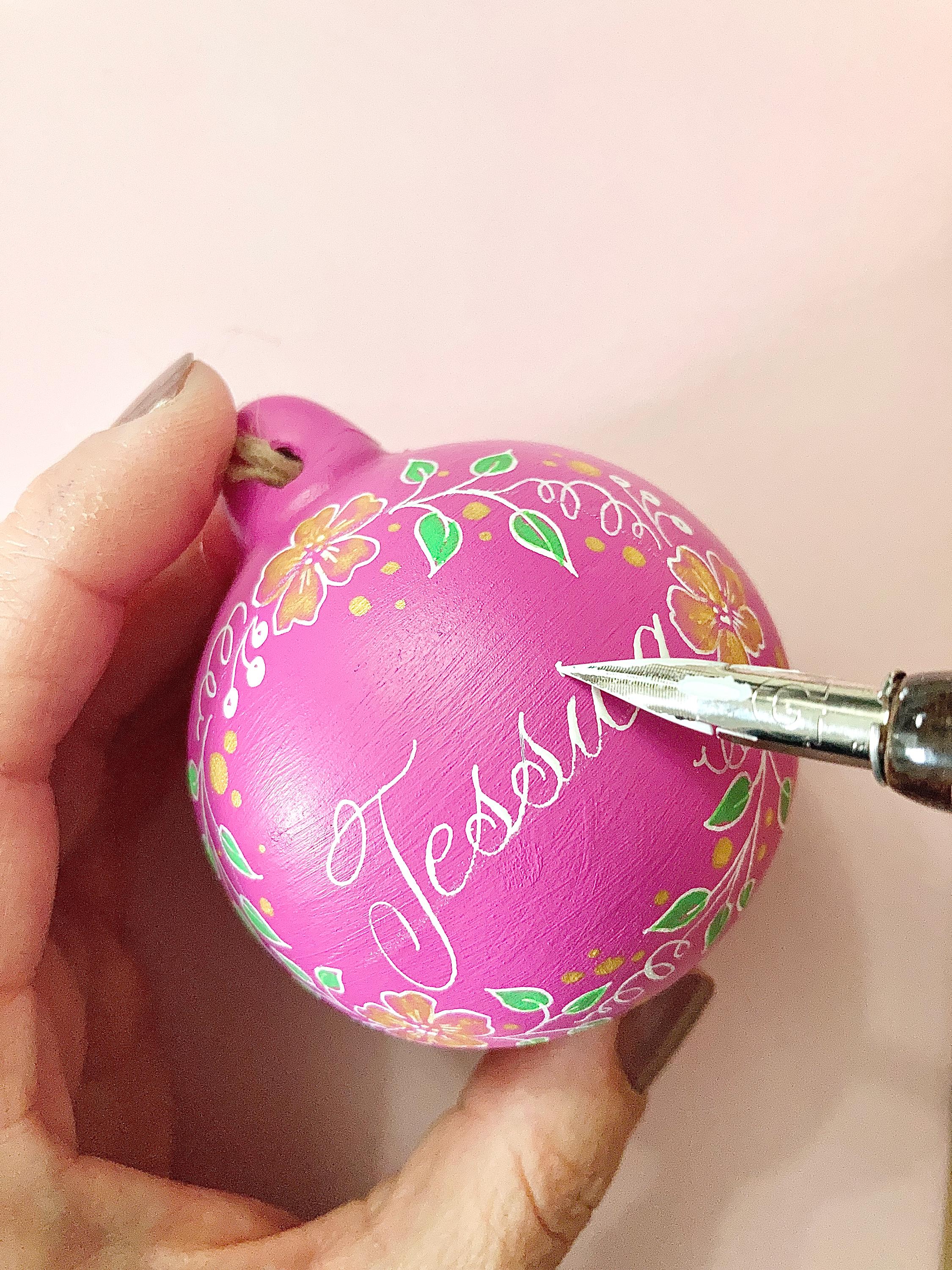 personalised christmas bauble for Jessica in light pink