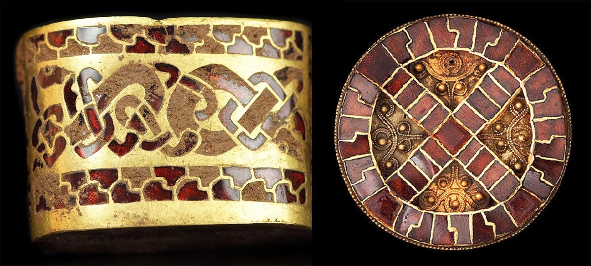 Historic Cloisonne inlaid with Garnet brooch and bracelet examples