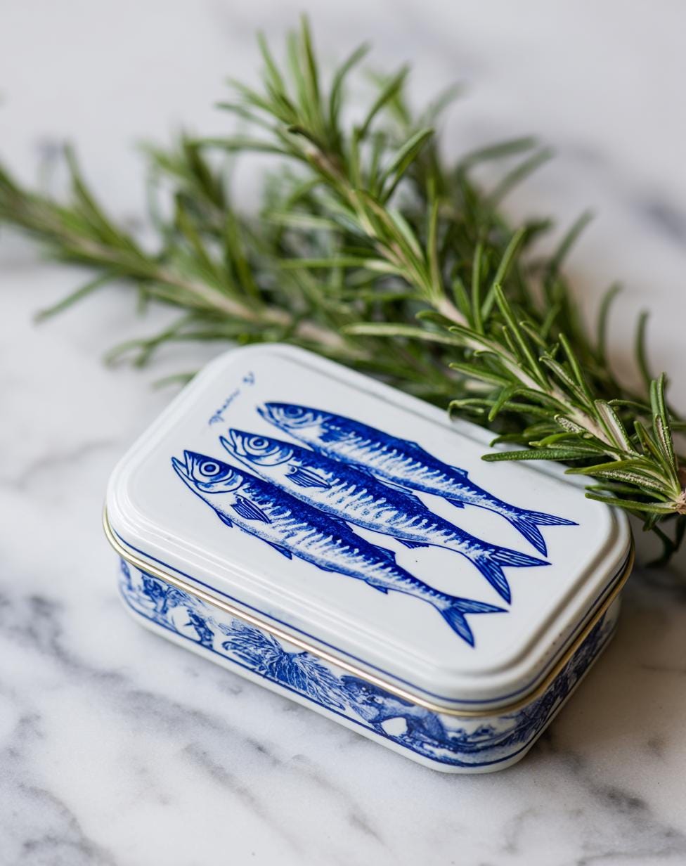 Blue & White Sardine Tin Coastal Kitchen Decor