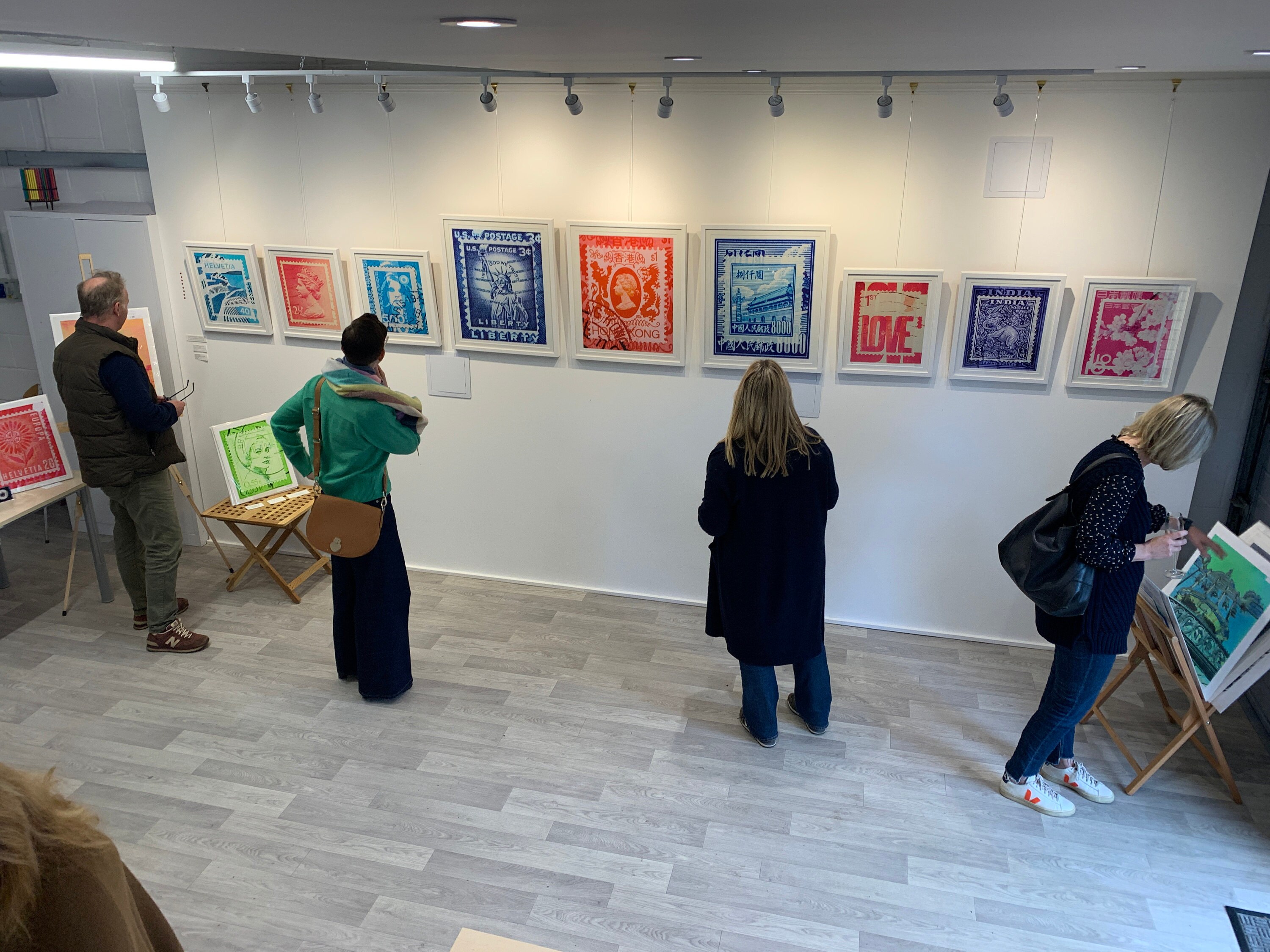 Deborah Pendell Fine Art exhibition of stamp collection art work at cambridge art cube