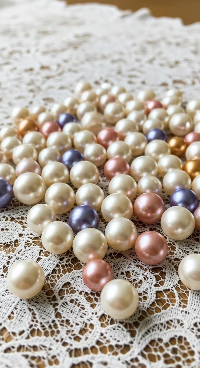 display of multicolored faux pearls