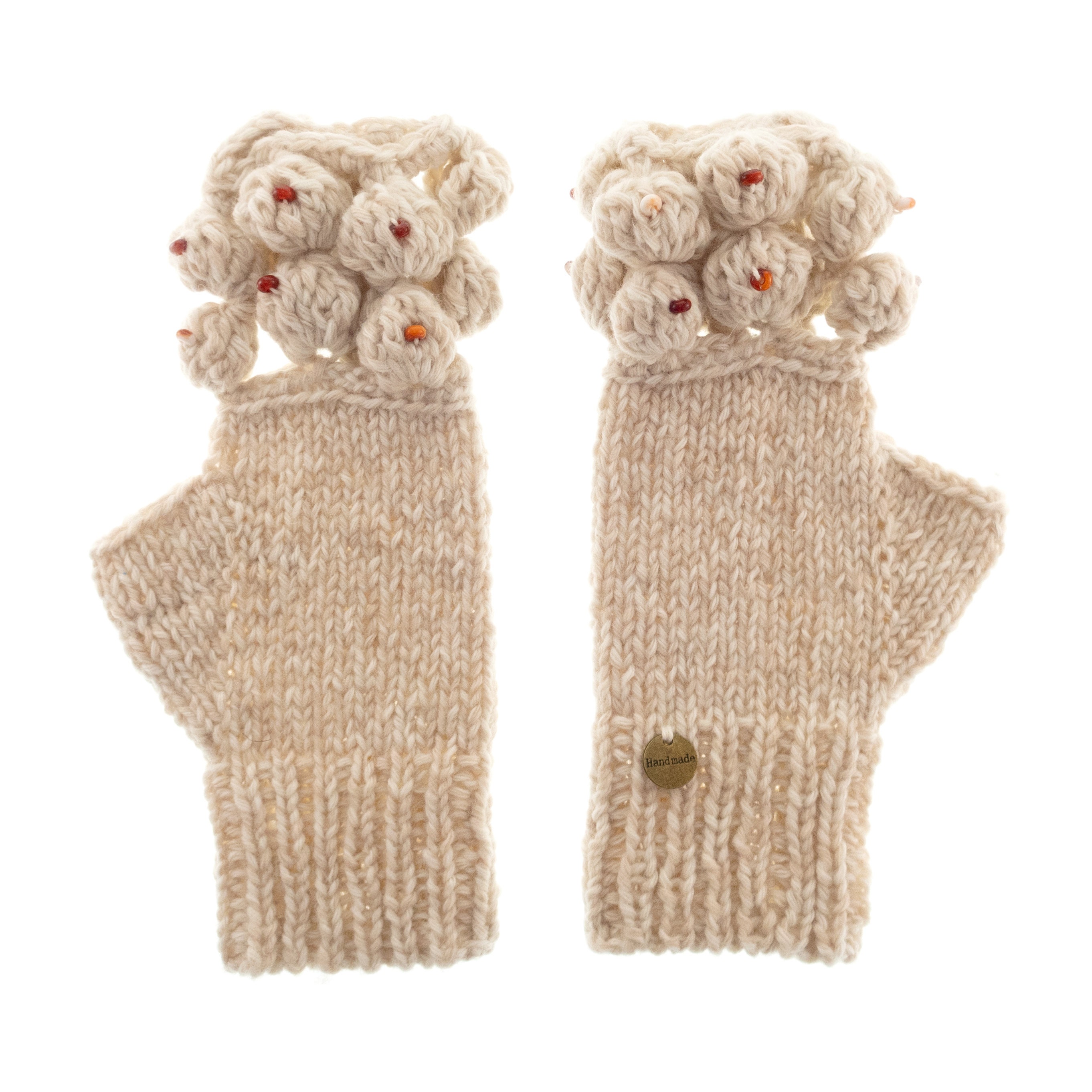 Womens Designer Gloves, Ladies Fingerless White Wool Mittens