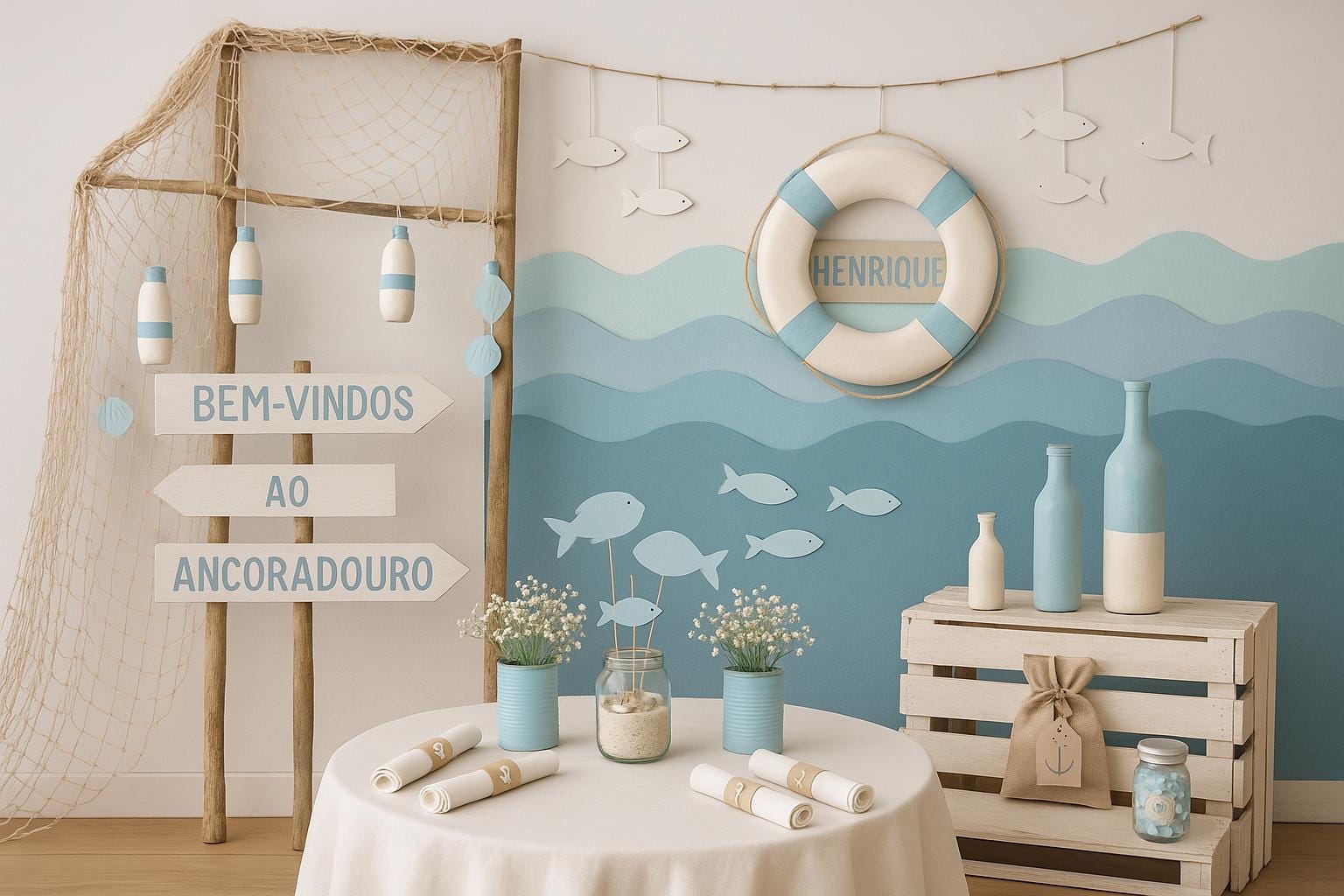 Aqui vão sugestões criativas e sustentáveis para uma festa com tema pescador, usando materiais reciclados e artesanais: