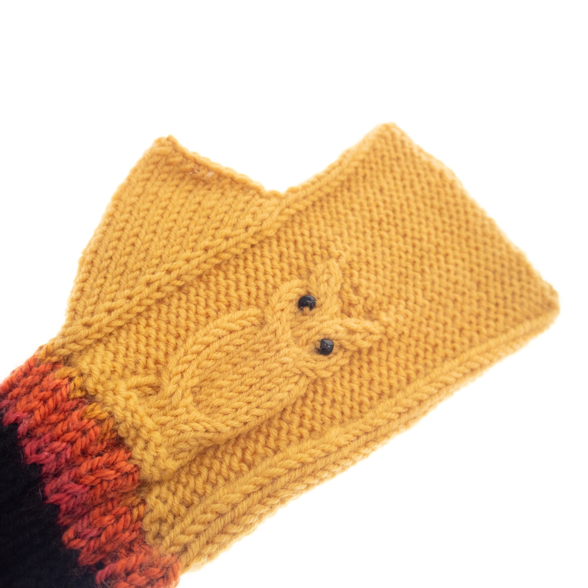 yellow fingerless gloves with owls