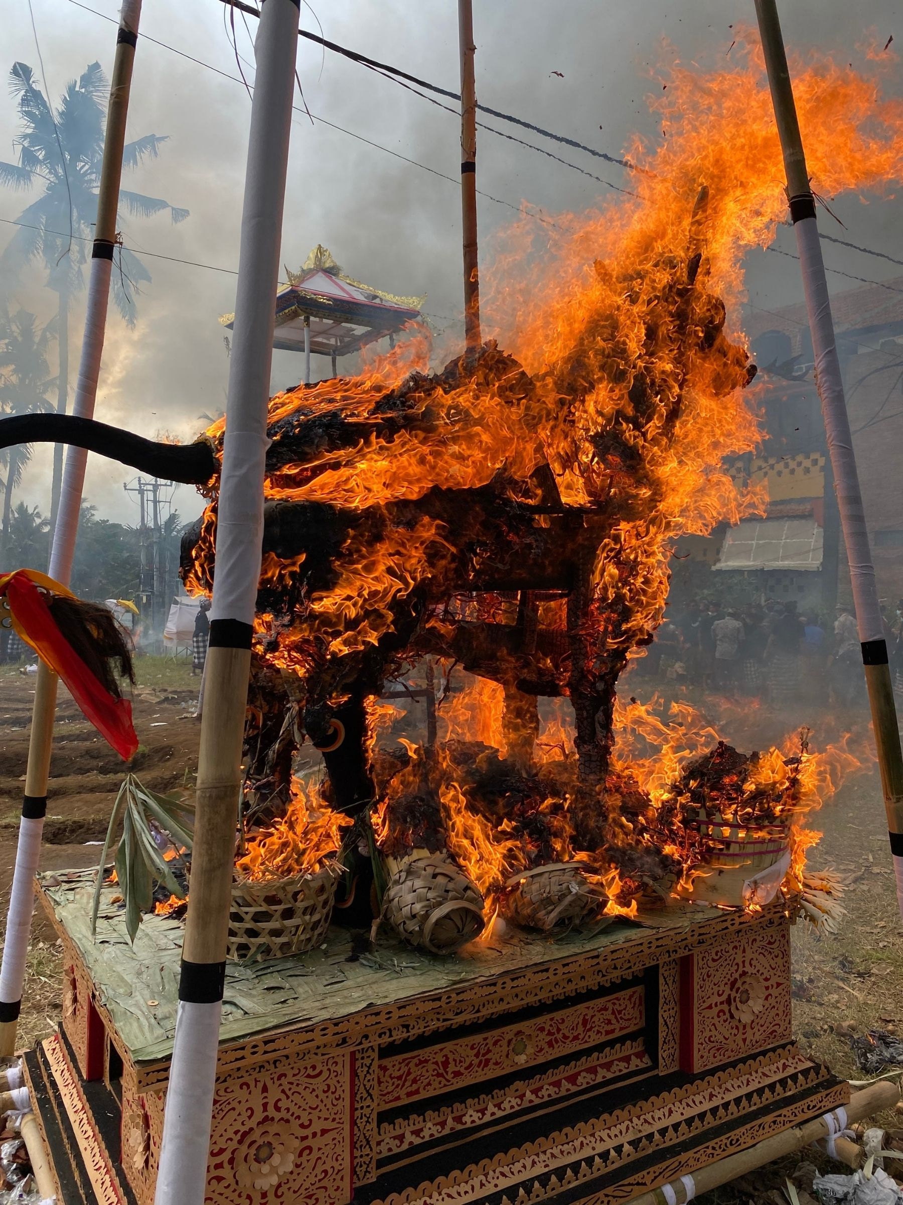 Burning Bull totem. Cremation ceremony in Bali Ngaben