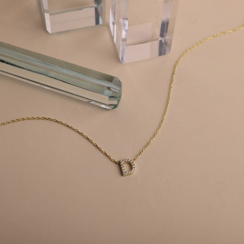 Sterling Silver Pave Initial Necklace by NecklaceDreamWorld