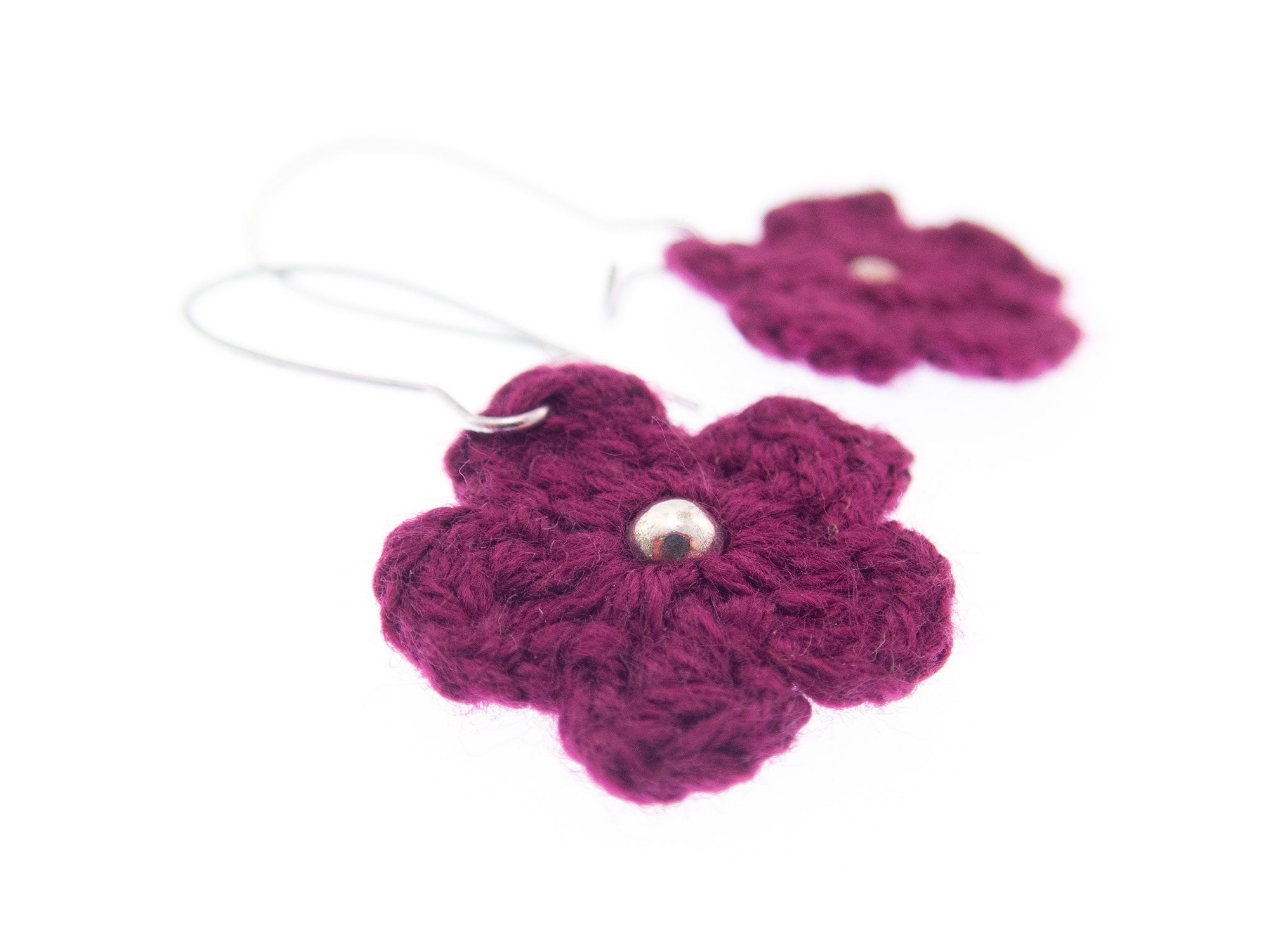 earrings handmade dangle with boho knit flowers