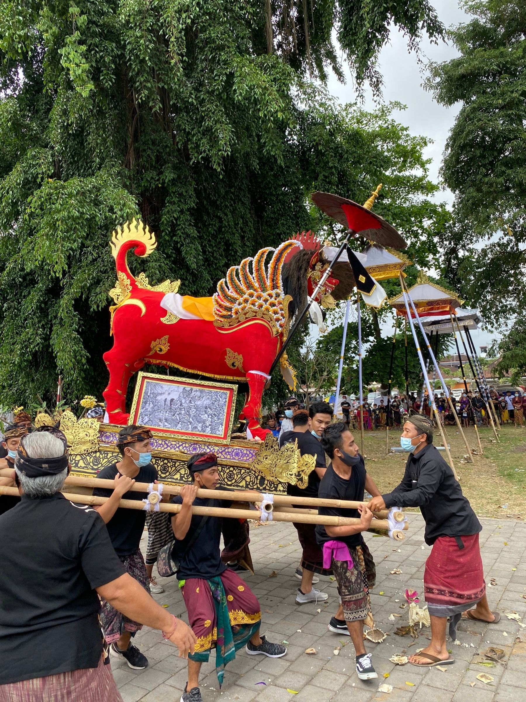 Red Lion bring to cemetery for cremation ceremony.