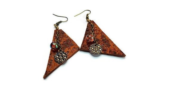 Brown recycled leather earrings