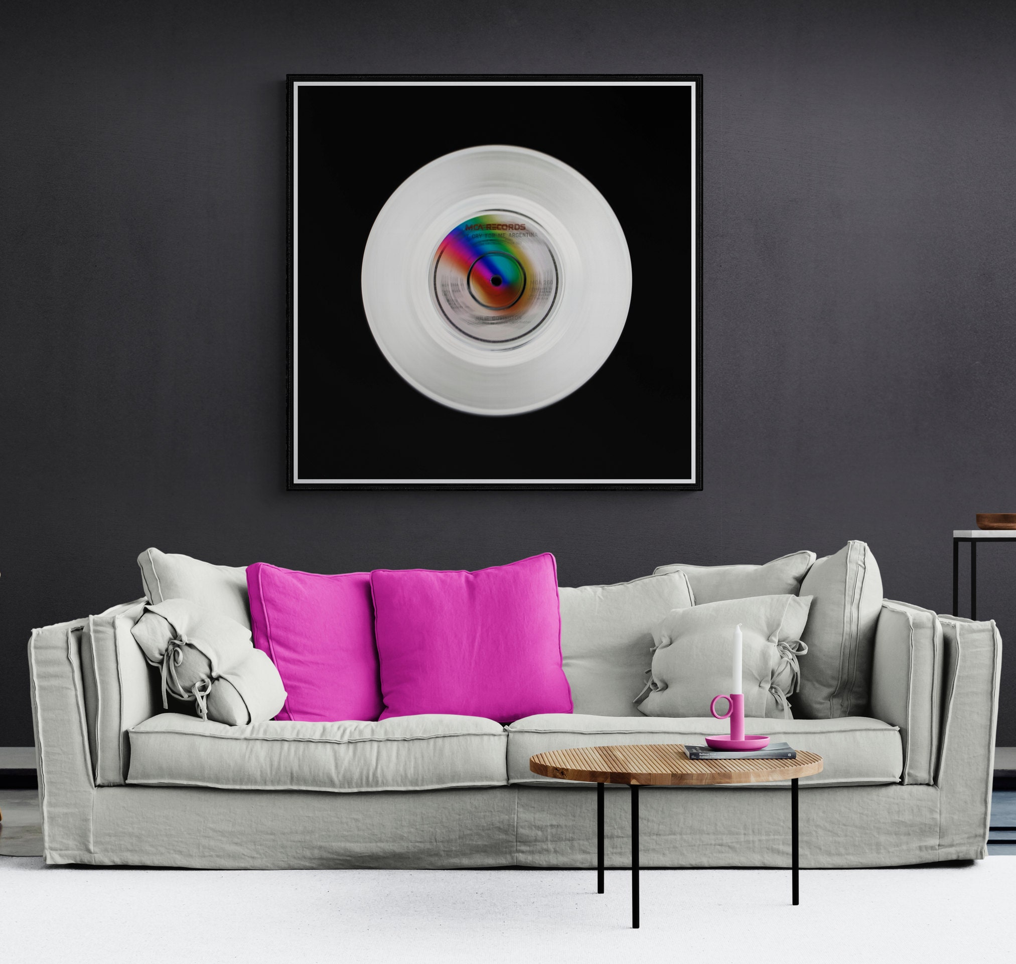 vinyl record art silver disc with black background for music lover gifts