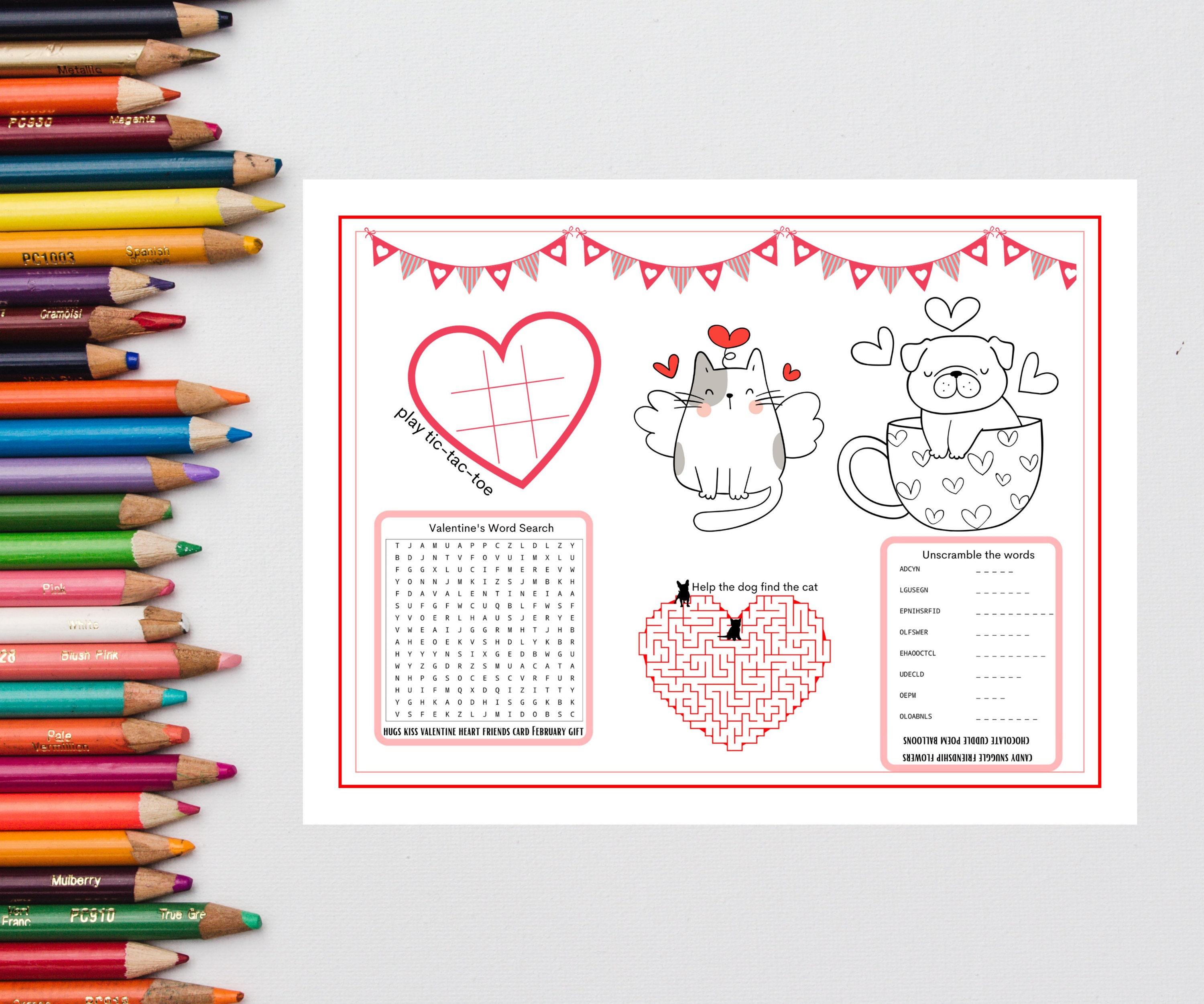 valentines day kids activity placemat