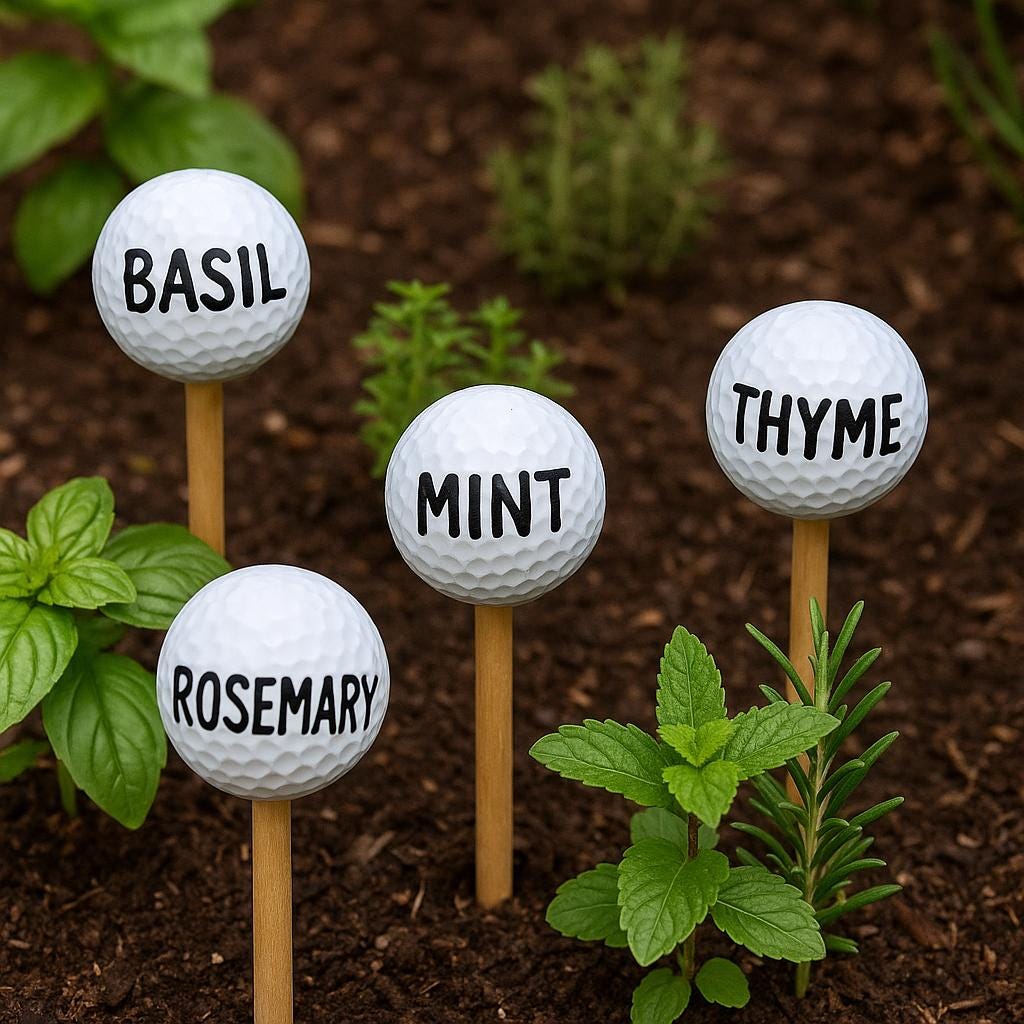 Marcadores de plantas: Pinte e escreva os nomes das plantas nas bolas, usando palitos para espetar no solo.