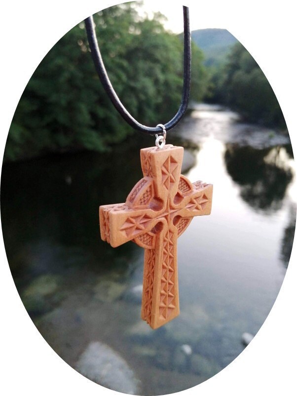 Celtic Cross Pendant Necklace - Sycamore Wood