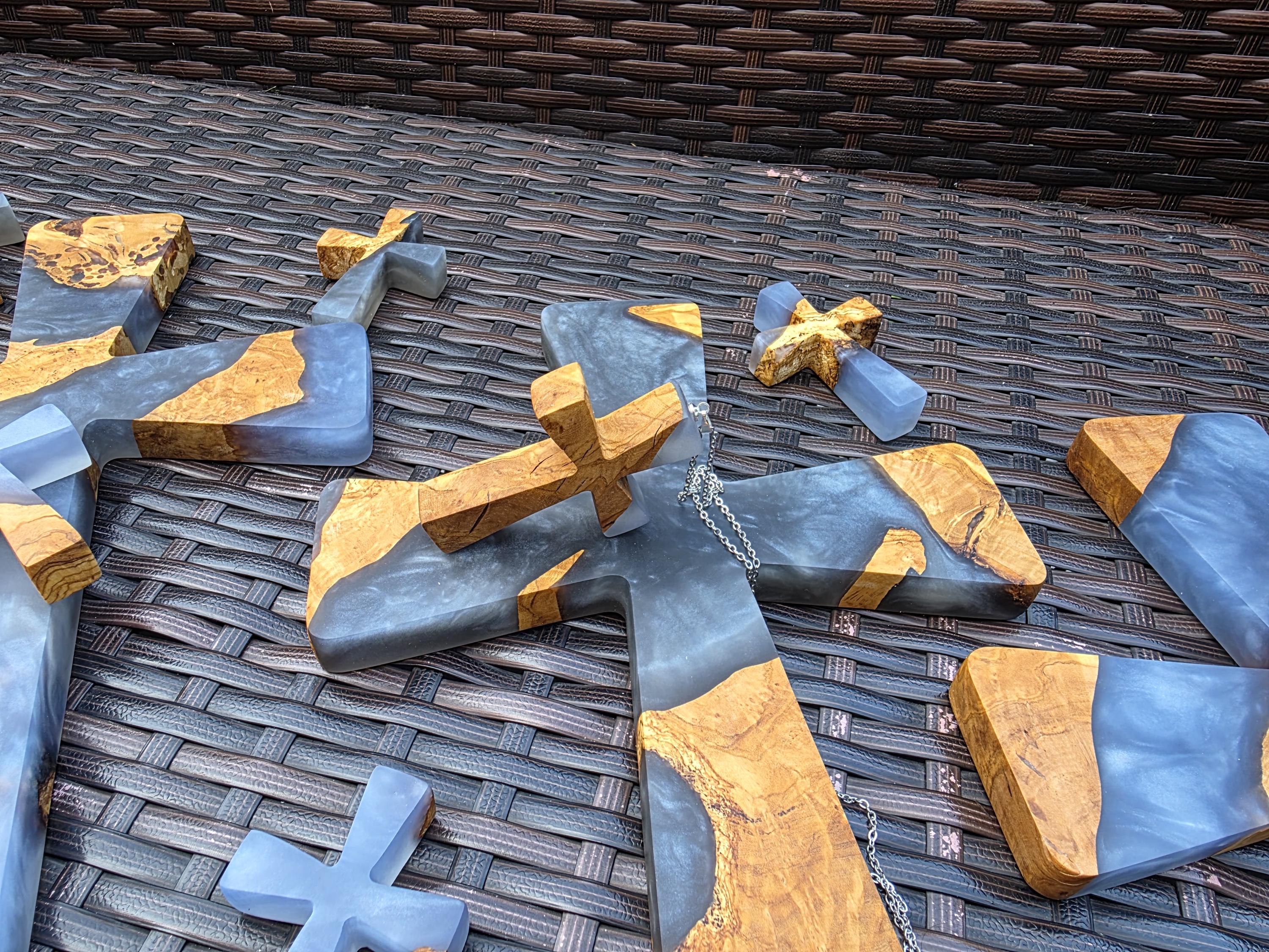 resin wood cross, olive resin cross