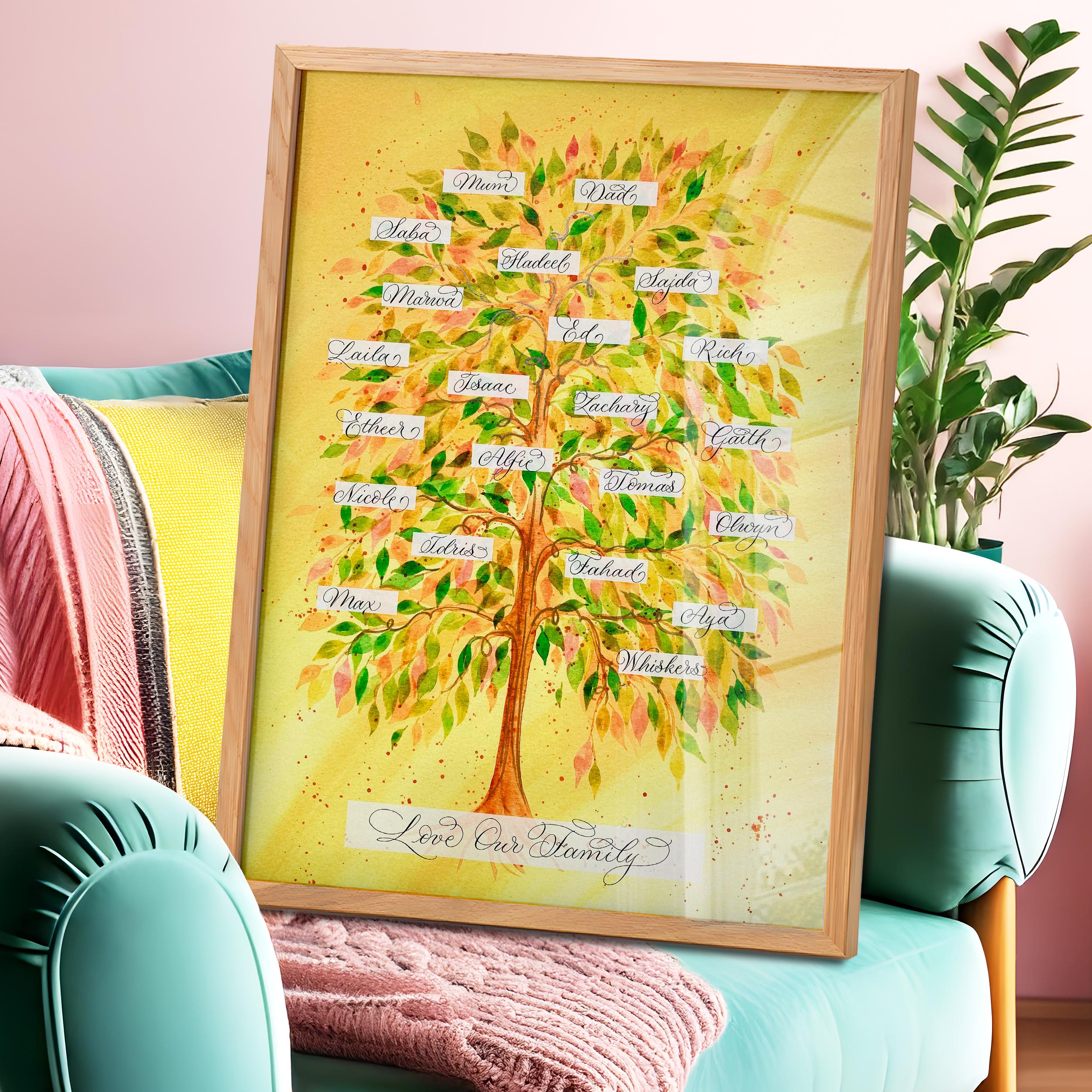 golden yellow personalised family tree
