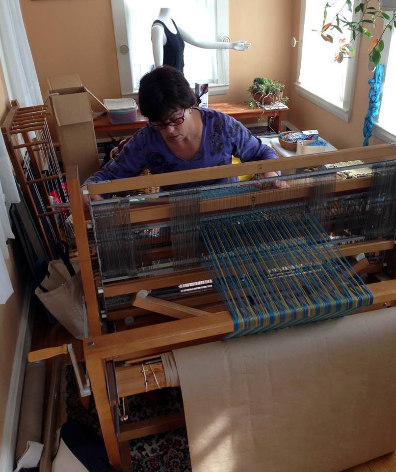 Kathy at her 4-shaft loom