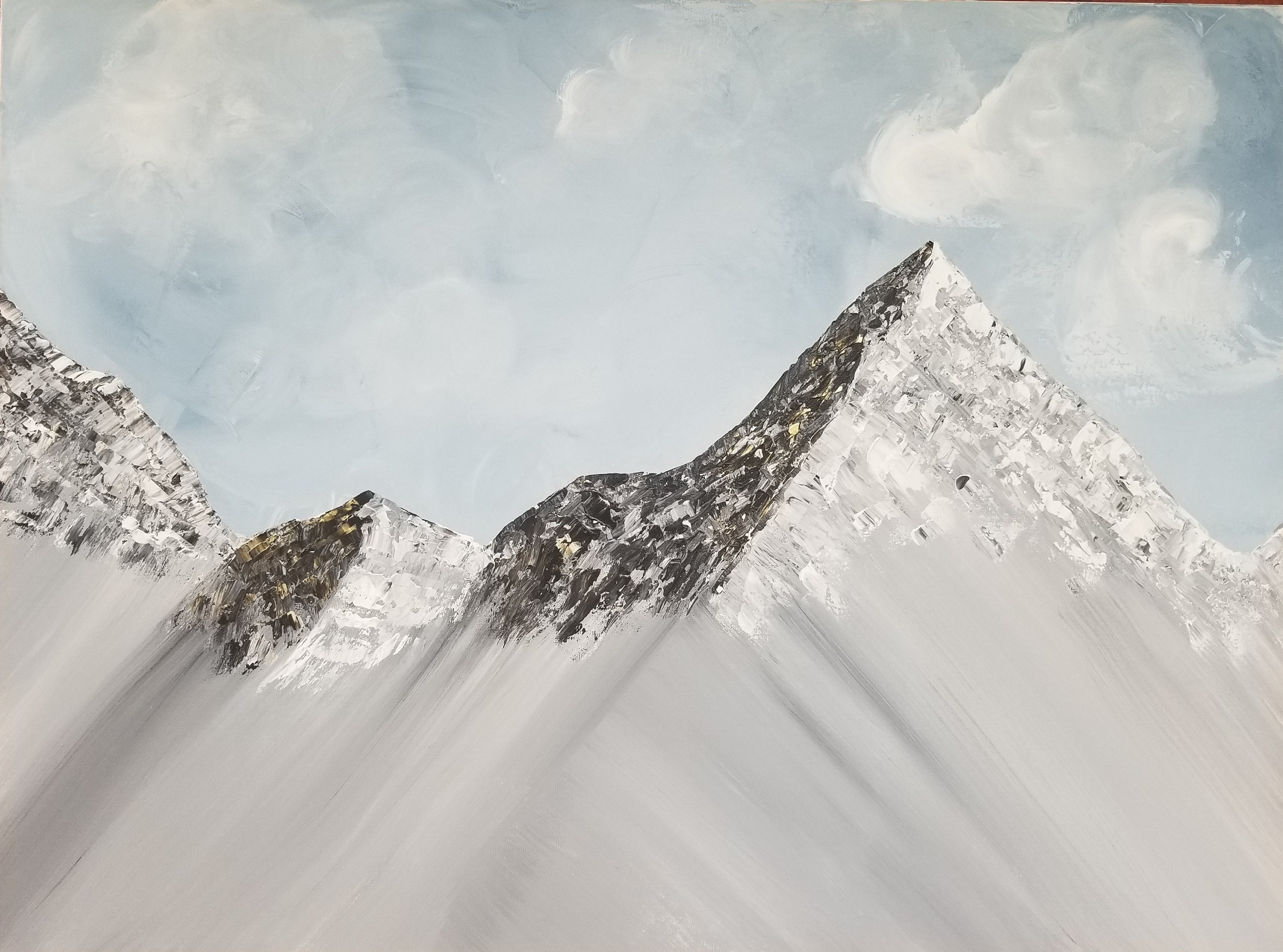 Acrylic painting of a mountain range.