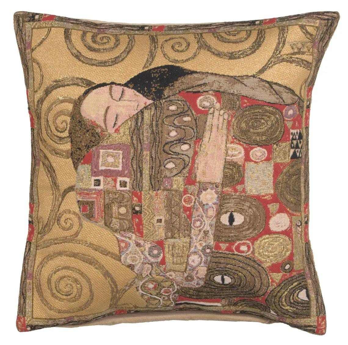 Gustav Klimt Tapestry Pillow Cover: The Accomplishment Gold Woven Cushion 18x18 Home Decor