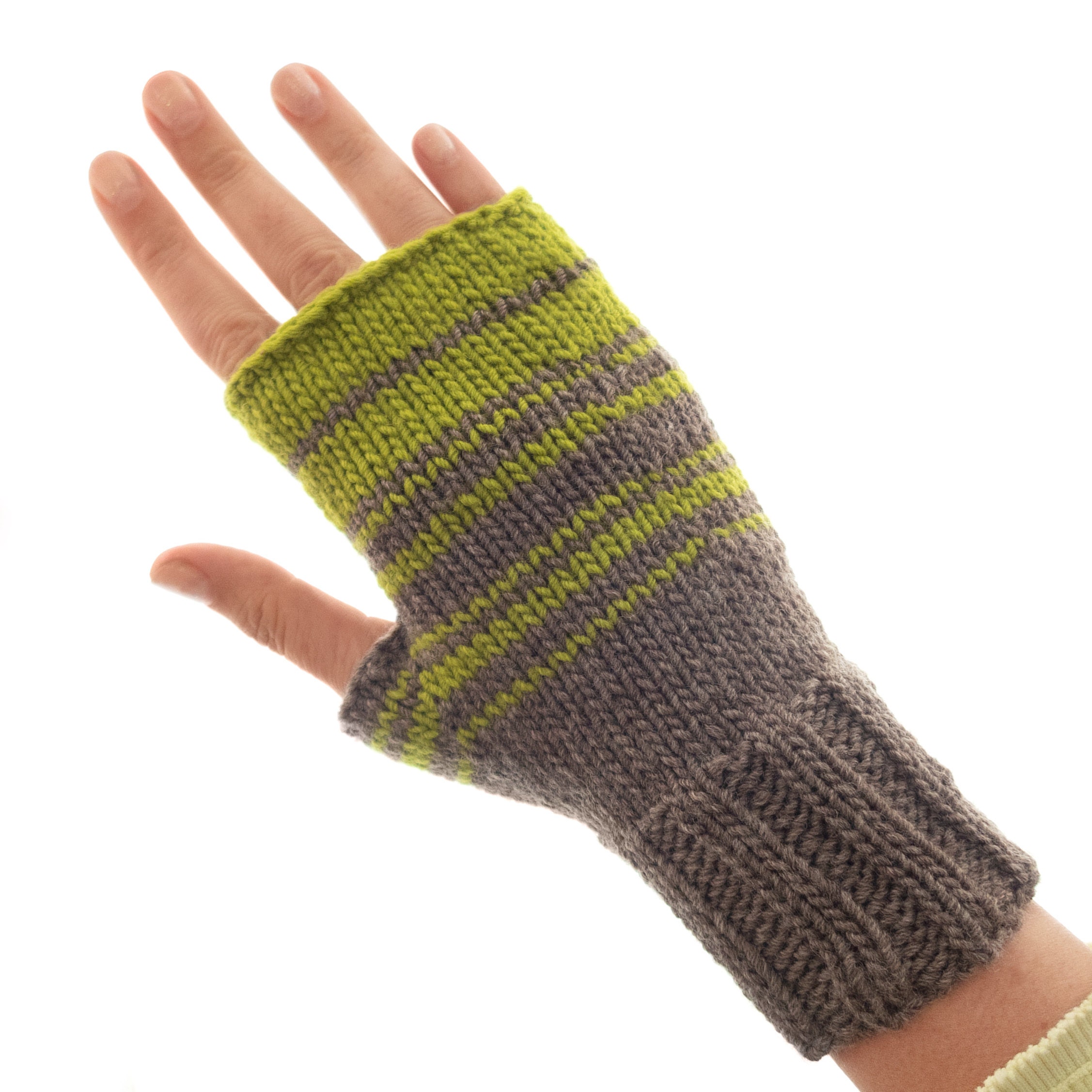 handmade gloves fingerless womens, crochet of brown & green cashmere